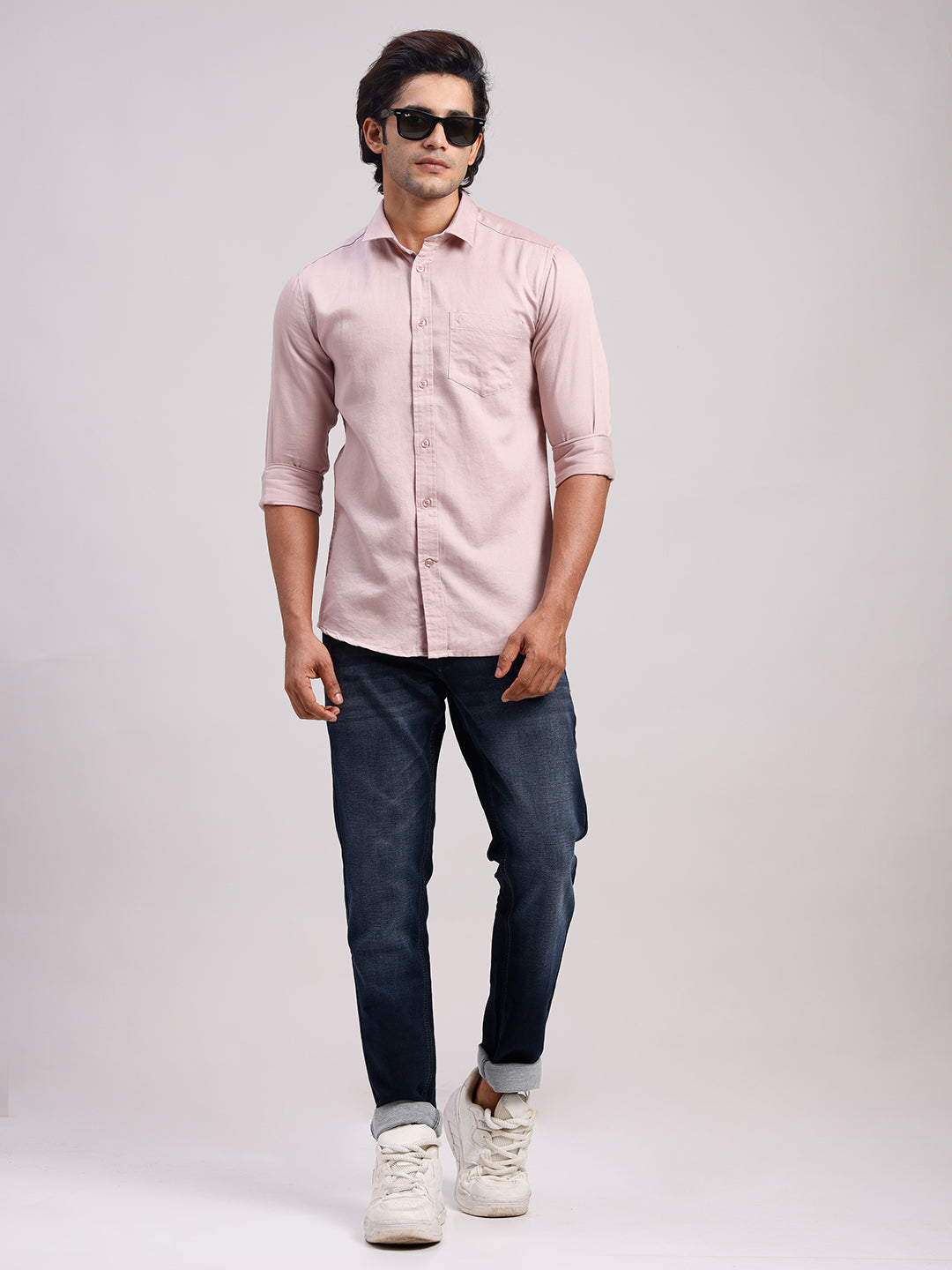 Classic Polo Men's Full Sleeve Dark Pink Polo Neck Slim Fit Solid Cotton Casual Shirt | SR1-GN-10 A-FS-SLD-SF