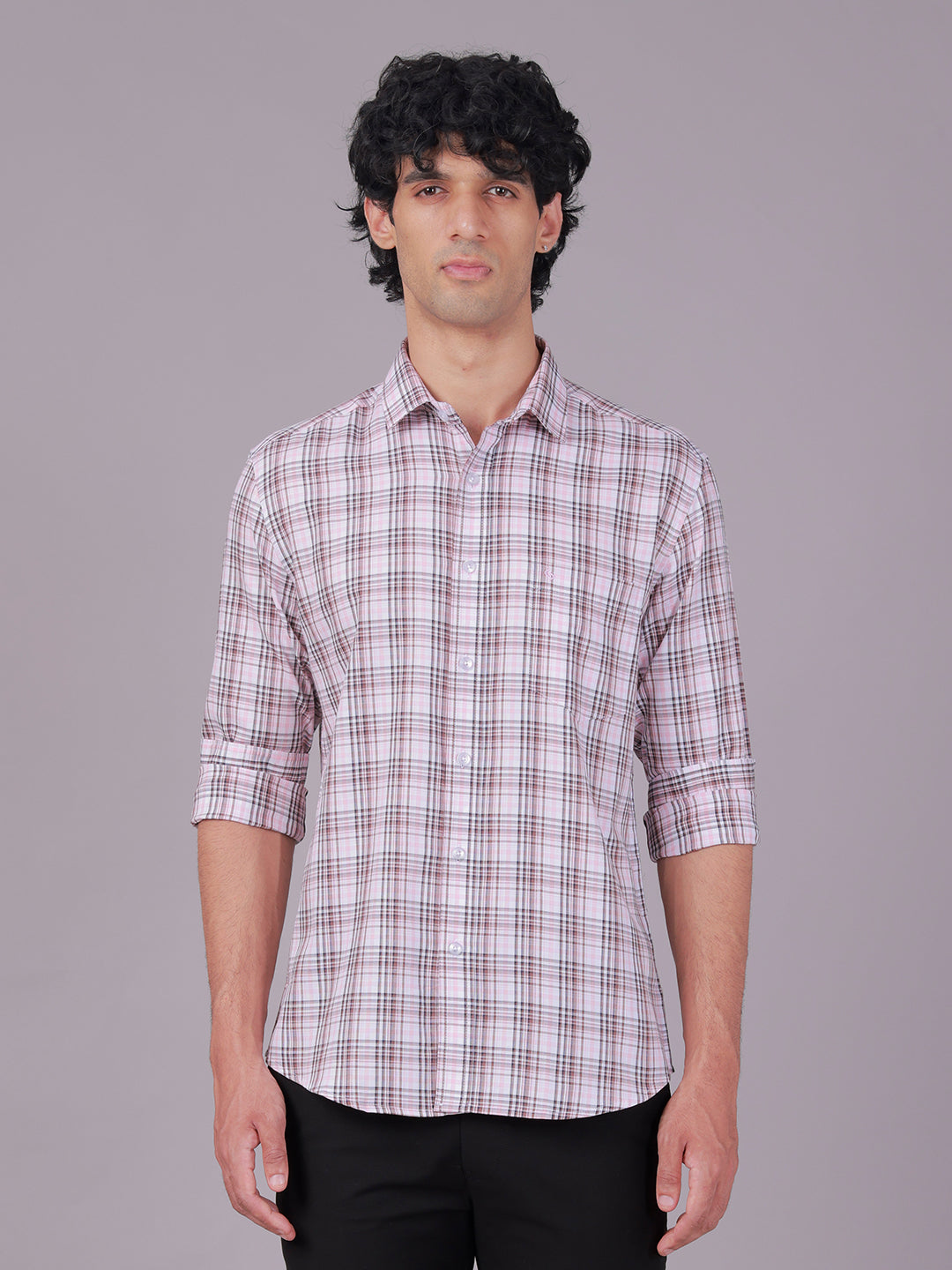 Classic Polo Men's Full Sleeve Multicolor Polo Neck Slim Fit Checked Cotton Casual Shirt | LSHR1-EL-01 B-FS-CHK-SF