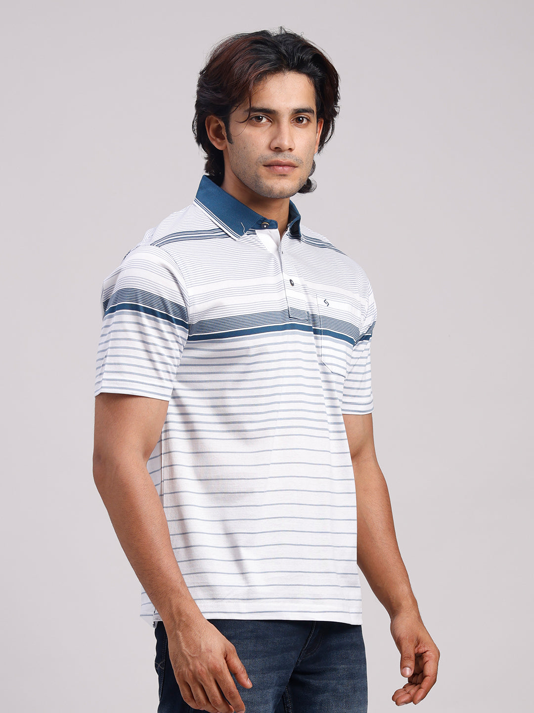 Classic Polo Men's Half Sleeve Multicolor Authentic Fit Striped Premium Mercerised Cotton T-Shirt | ULTIMO - 357 A AF P