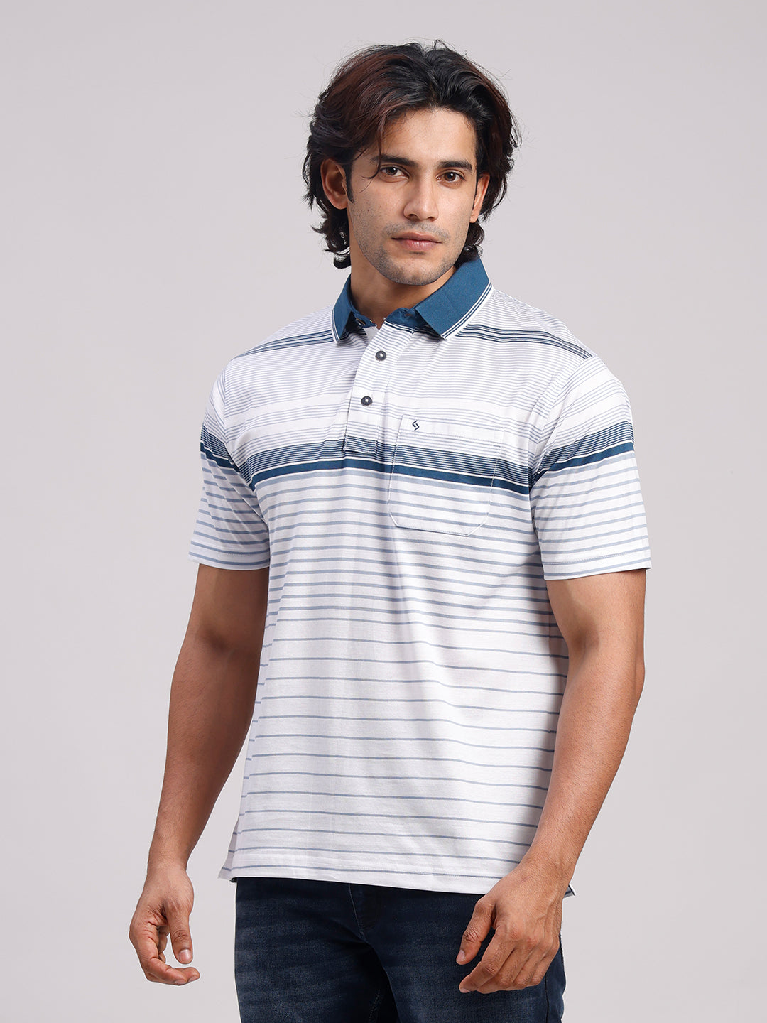 Classic Polo Men's Half Sleeve Multicolor Authentic Fit Striped Premium Mercerised Cotton T-Shirt | ULTIMO - 357 A AF P