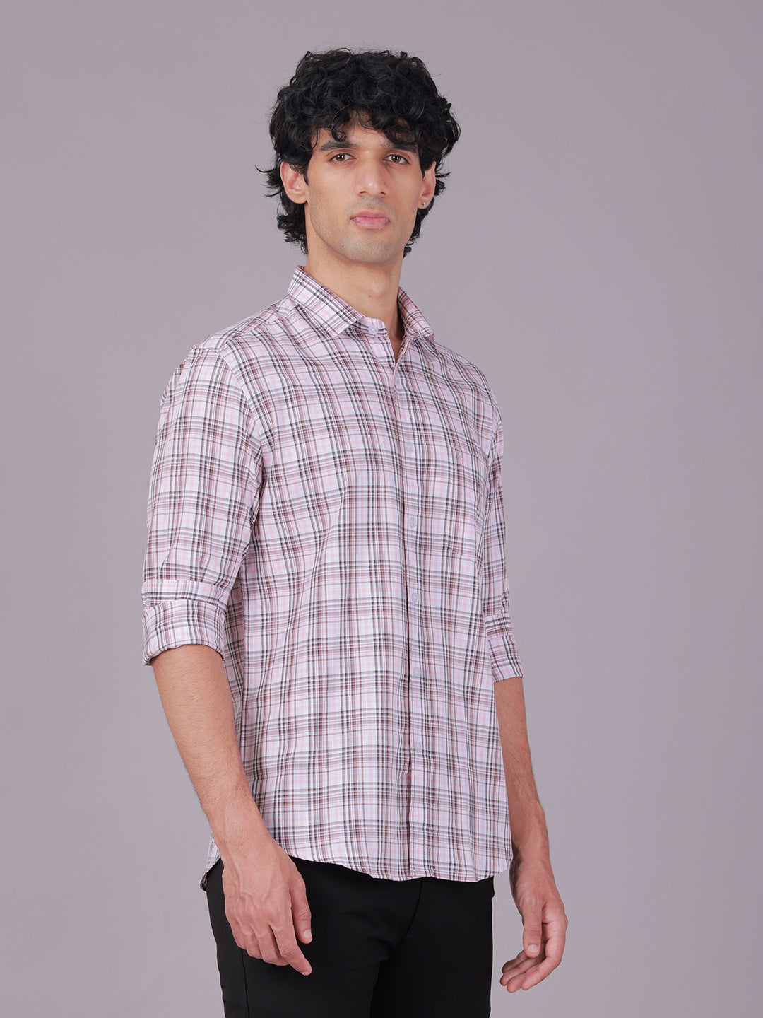 Classic Polo Men's Full Sleeve Multicolor Polo Neck Slim Fit Checked Cotton Casual Shirt | LSHR1-EL-01 B-FS-CHK-SF