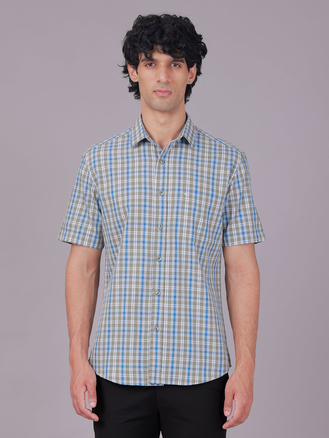 Classic Polo Men's Half Sleeve Multicolor Polo Neck Slim Fit Checked Cotton Casual Shirt | SR1-CL-05 B-HS-CHK-SF