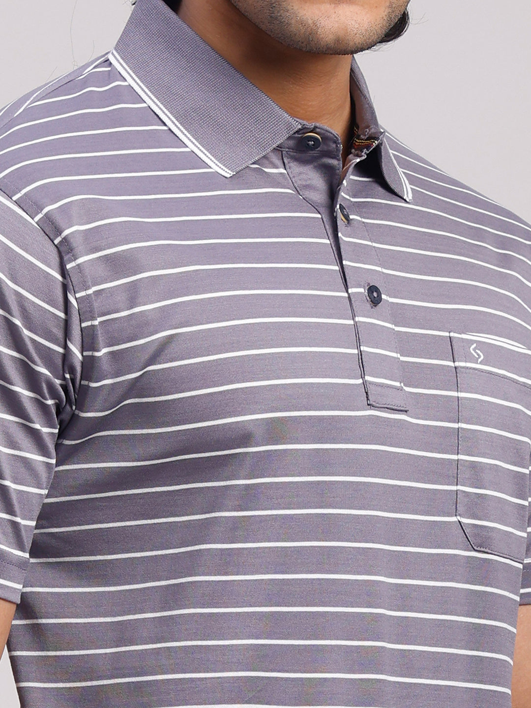 Classic Polo Men's Half Sleeve Lavender/White Authentic Fit Striped Premium Mercerised Cotton T-Shirt | ULTIMO - 355 B AF P