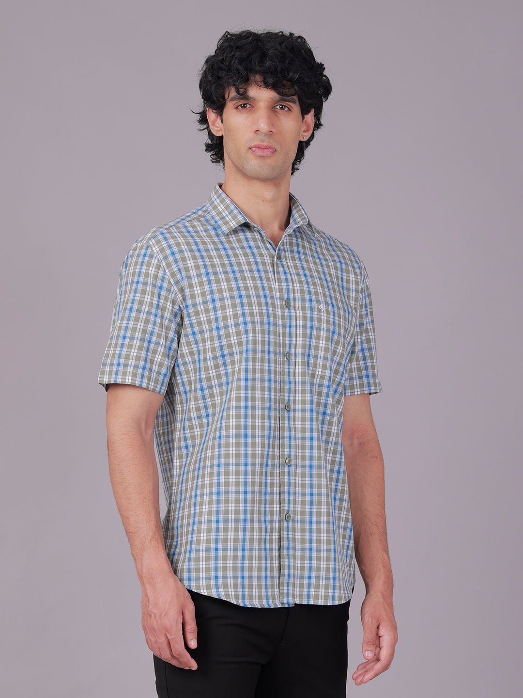 Classic Polo Men's Half Sleeve Multicolor Polo Neck Slim Fit Checked Cotton Casual Shirt | SR1-CL-05 B-HS-CHK-SF