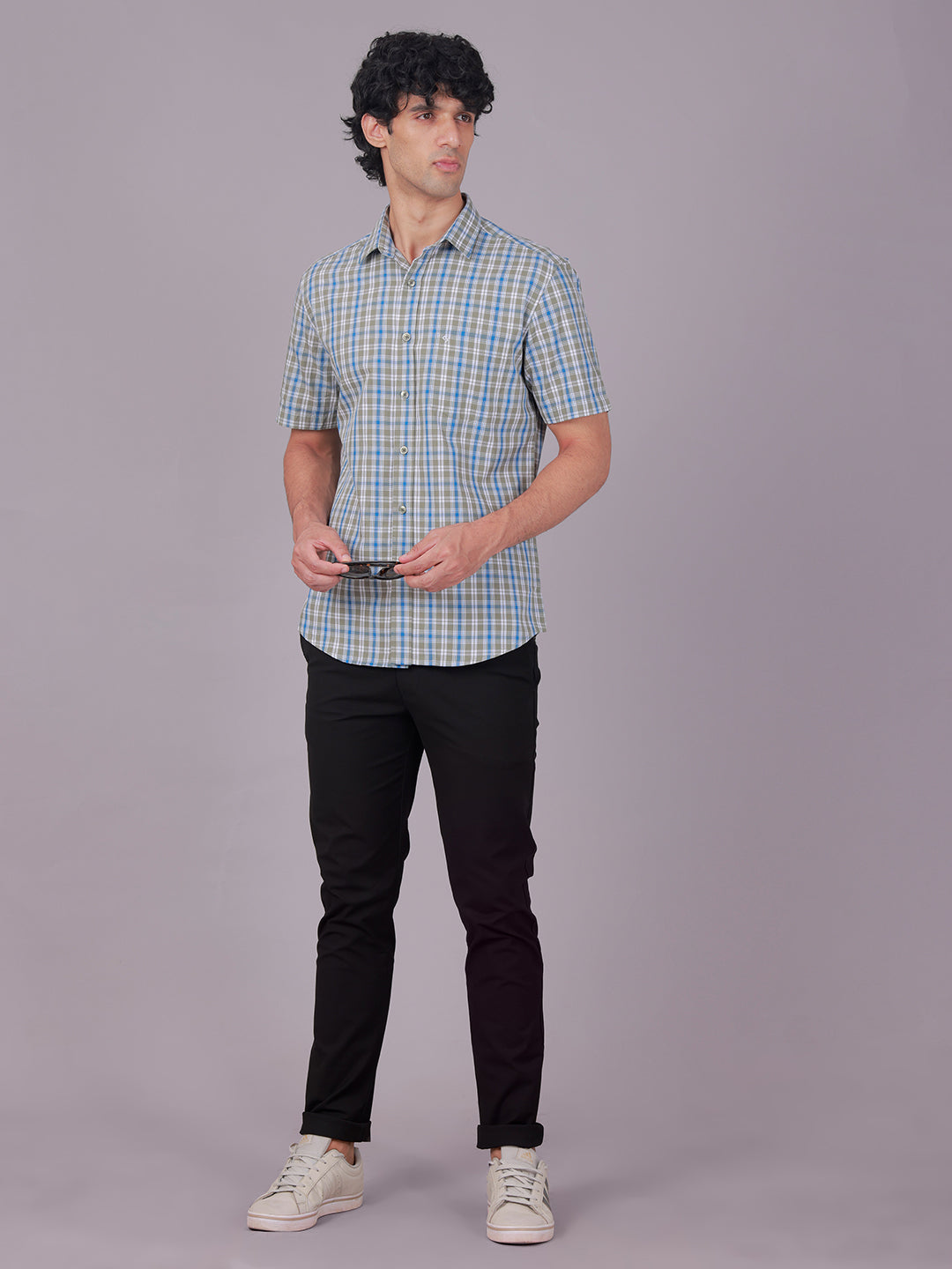 Classic Polo Men's Half Sleeve Multicolor Polo Neck Slim Fit Checked Cotton Casual Shirt | SR1-CL-05 B-HS-CHK-SF