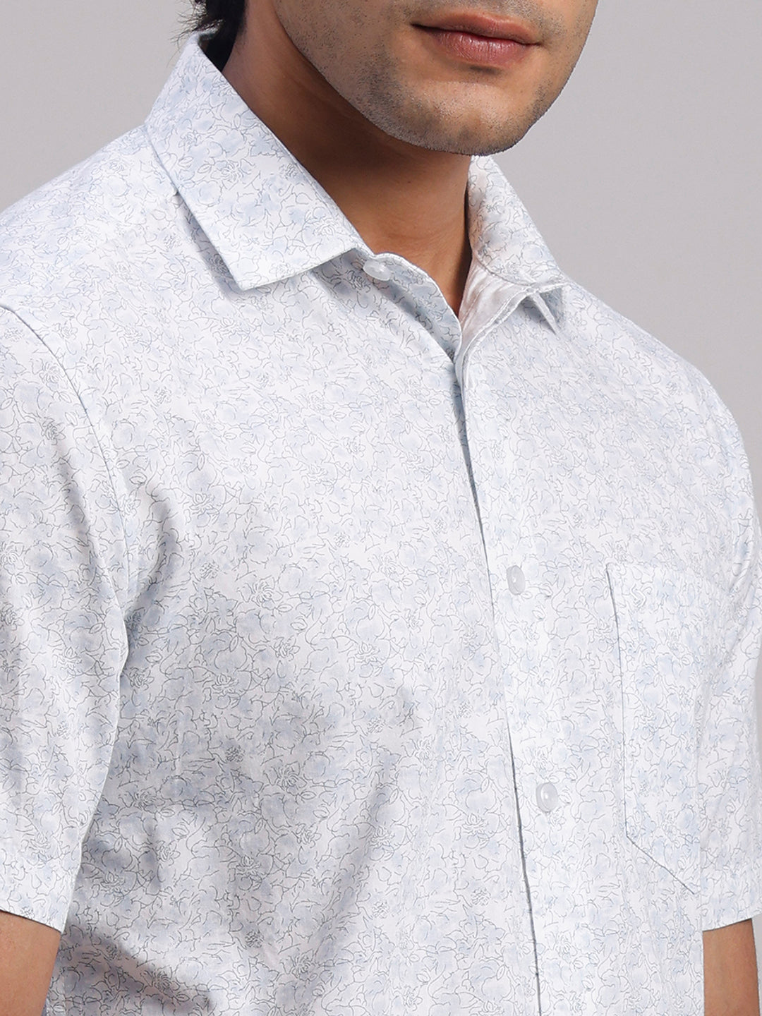 Classic Polo Men's Half Sleeve White Polo Neck Slim Fit All-Over Print Cotton Casual Shirt | SR1-CL-25 A-HS-PRT-SF
