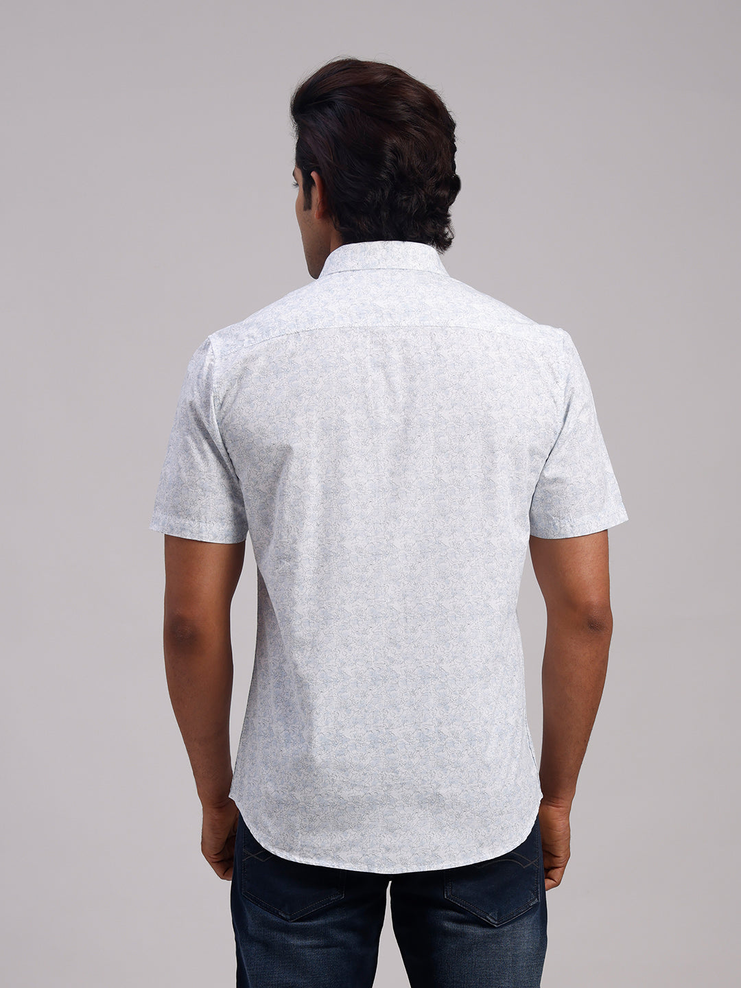 Classic Polo Men's Half Sleeve White Polo Neck Slim Fit All-Over Print Cotton Casual Shirt | SR1-CL-25 A-HS-PRT-SF