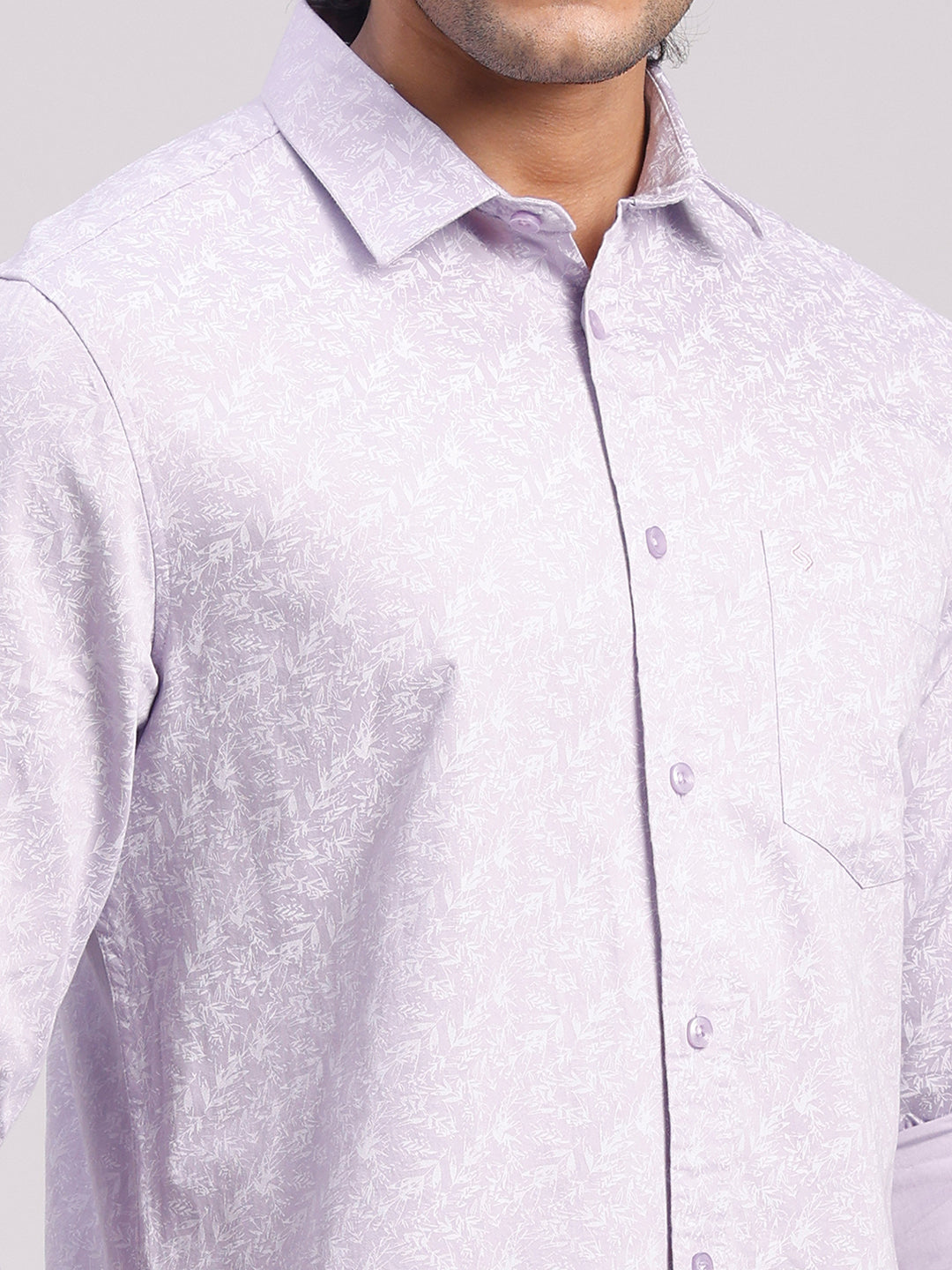 Classic Polo Men's Full Sleeve Light Lavender/White Polo Neck Slim Fit All-Over Print Cotton Casual Shirt | LSHR1-CL-18 A-FS-PRT-SF