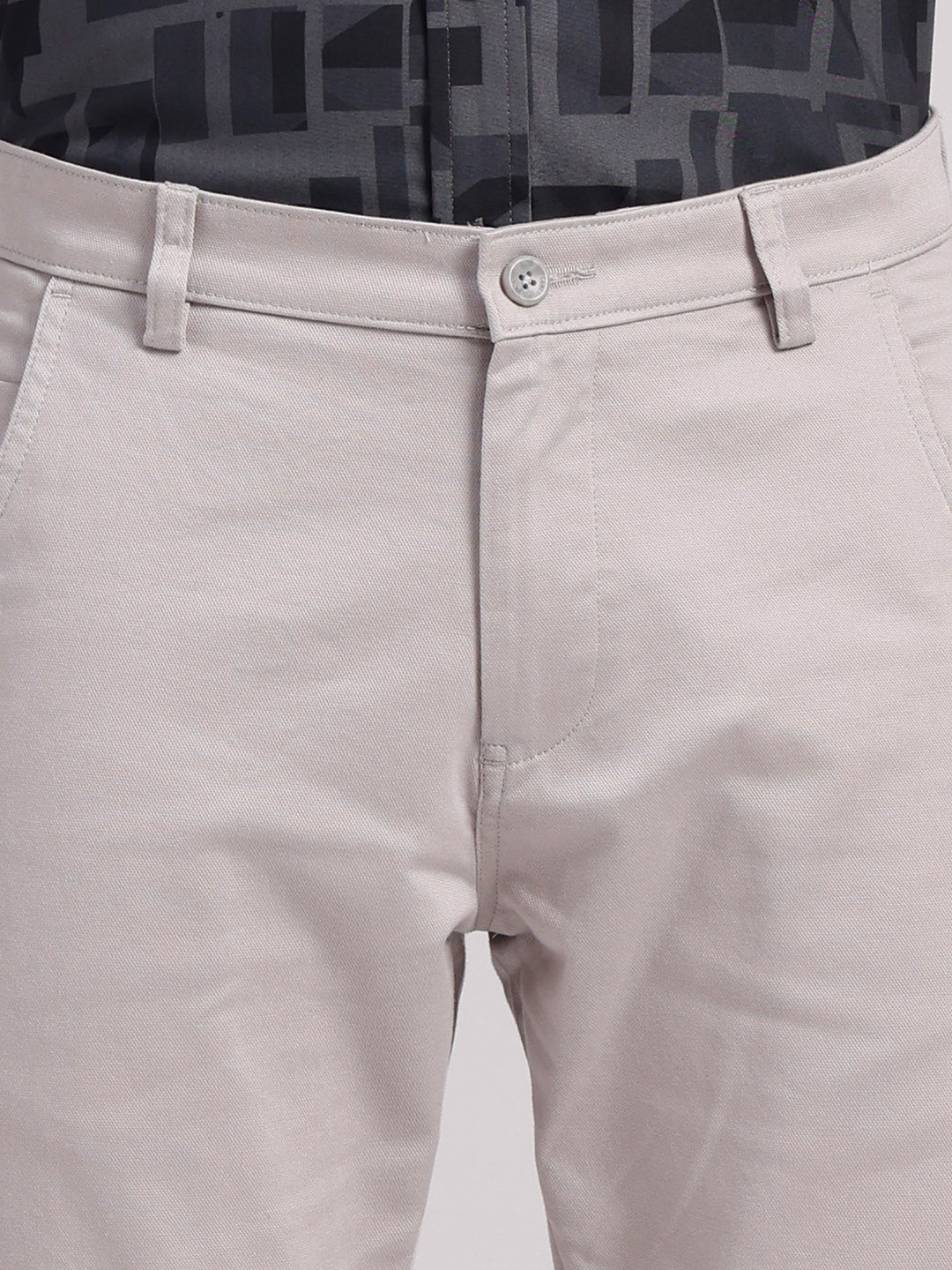 Classic Polo Men's Stone Grey Moderate Fit Solid Cotton Trouser | TR1-GN-01 B-GRY-MF-LY