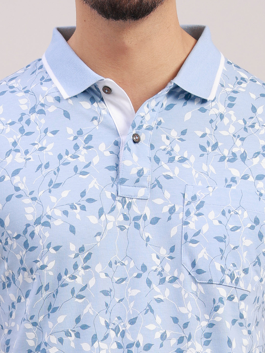 Classic Polo Men's Half Sleeve Blue/White Polo Neck Slim Fit All-Over Print Cotton T-Shirt | LTS-AOP - 123 B SF P