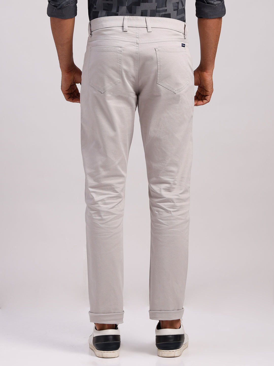 Classic Polo Men's Stone Grey Moderate Fit Solid Cotton Trouser | TR1-GN-01 B-GRY-MF-LY