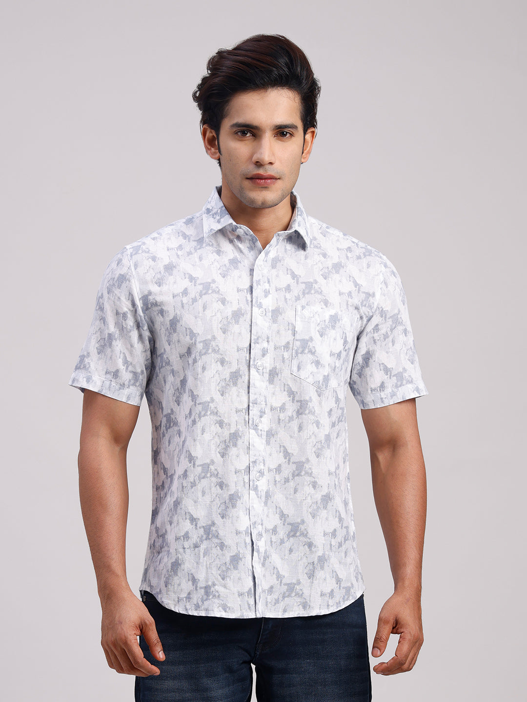 Classic Polo Men's Half Sleeve Multicolor Polo Neck Slim Fit All-Over Print Cotton Casual Shirt | LSHR1-CL-17 B-HS-PRT-SF