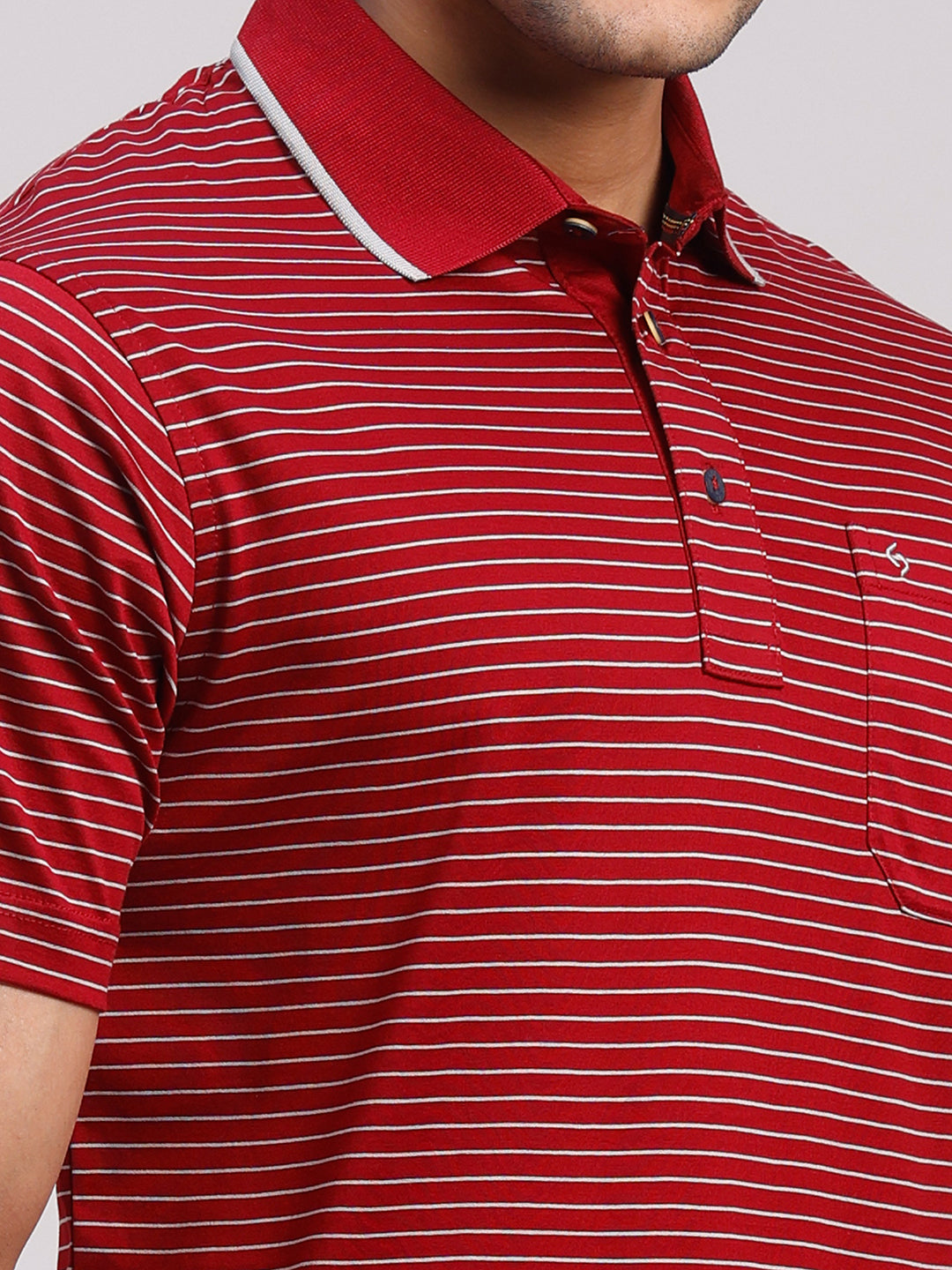 Classic Polo Men's Half Sleeve Red/White Authentic Fit Striped Premium Mercerised Cotton T-Shirt | ULTIMO - 356 B AF P