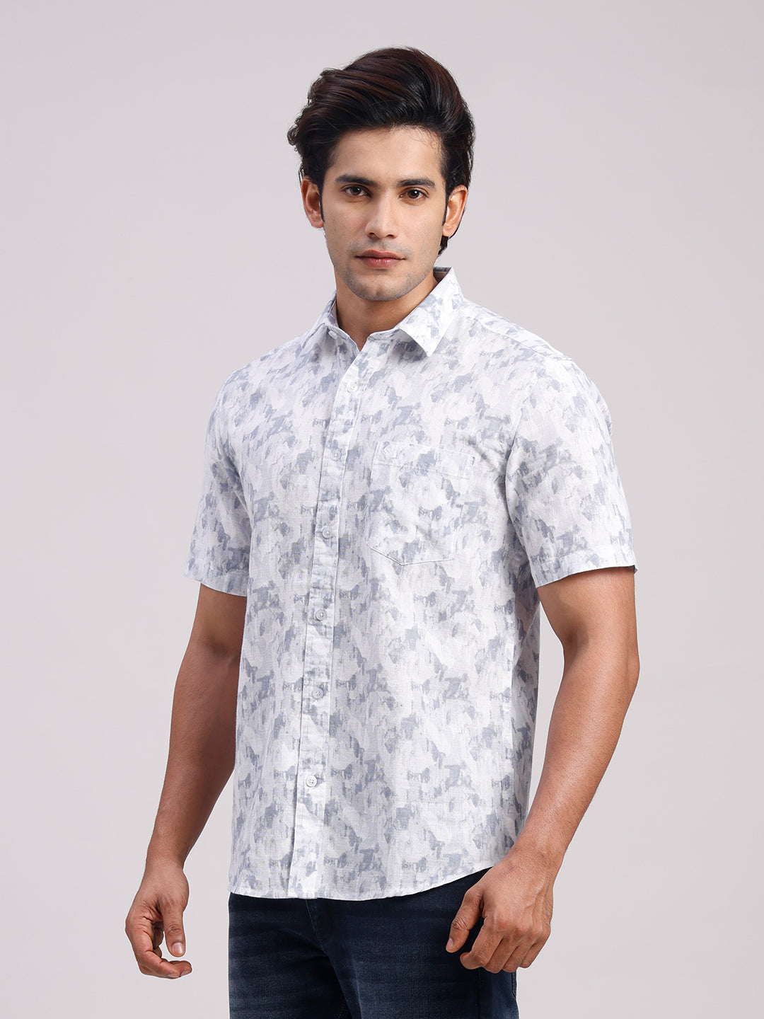 Classic Polo Men's Half Sleeve Multicolor Polo Neck Slim Fit All-Over Print Cotton Casual Shirt | LSHR1-CL-17 B-HS-PRT-SF