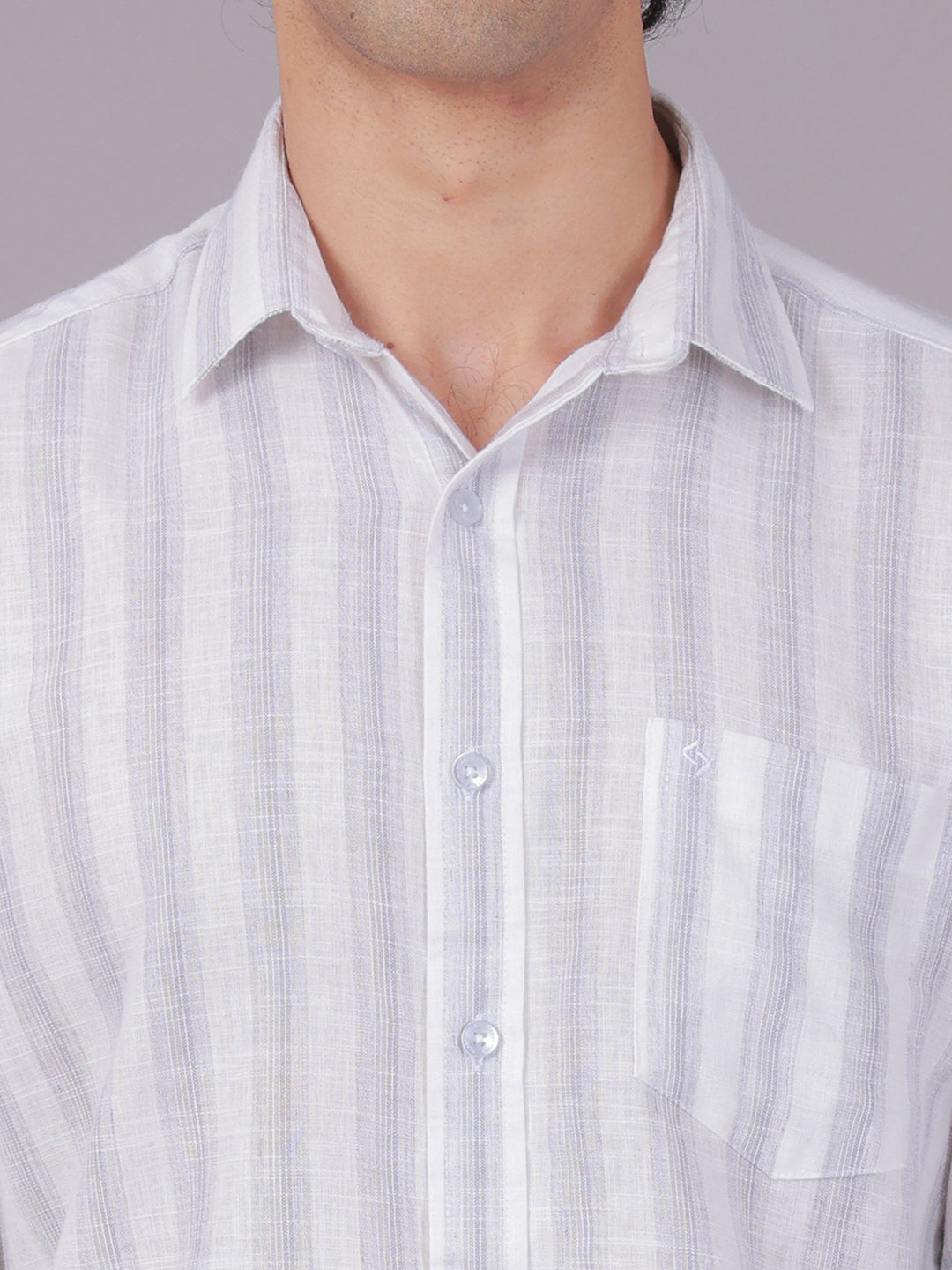 Classic Polo Men's Full Sleeve White/Grey Polo Neck Slim Fit Striped Cotton Casual Shirt | SR1-EL-02 A-FS-STR-SF