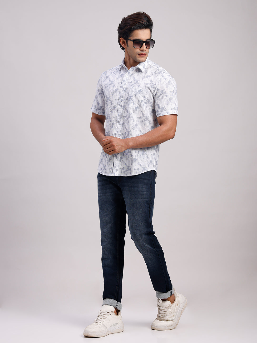 Classic Polo Men's Half Sleeve Multicolor Polo Neck Slim Fit All-Over Print Cotton Casual Shirt | LSHR1-CL-17 B-HS-PRT-SF