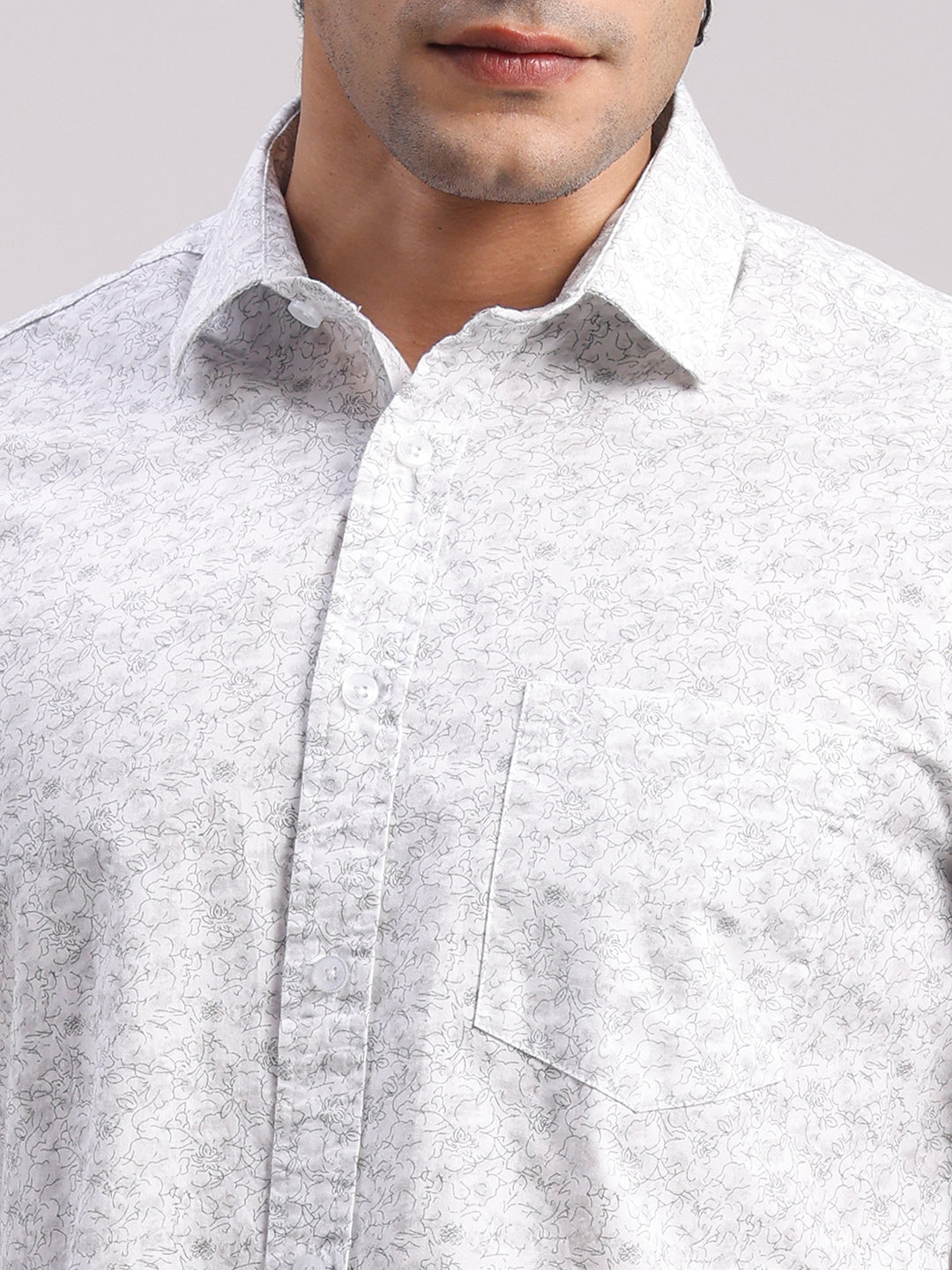 Classic Polo Men's Half Sleeve White Polo Neck Slim Fit All-Over Print Cotton Casual Shirt | SR1-CL-25 B-HS-PRT-SF