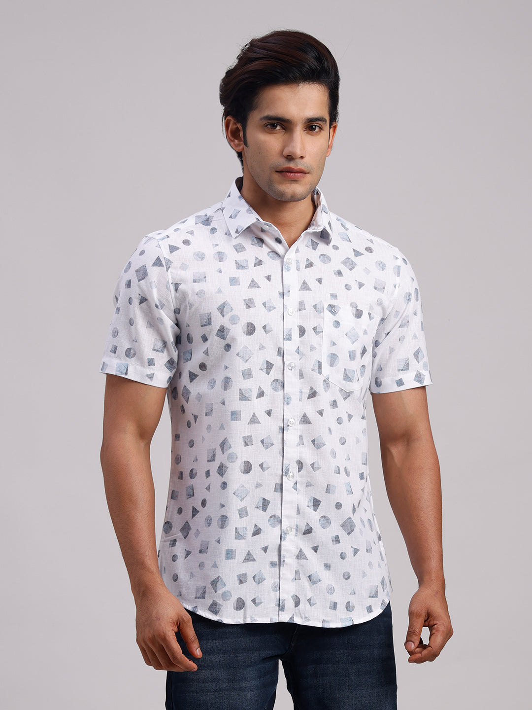 Classic Polo Men's Half Sleeve Multicolor Polo Neck Slim Fit All-Over Print Cotton Casual Shirt | SR1-CL-22 B-HS-PRT-SF