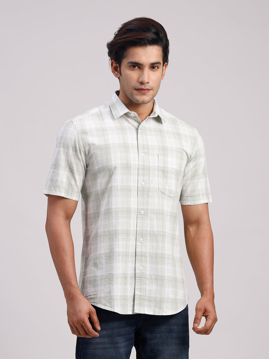 Classic Polo Men's Half Sleeve Multicolor Polo Neck Slim Fit Checked Cotton Casual Shirt | LSHR1-CL-06 B-HS-CHK-SF
