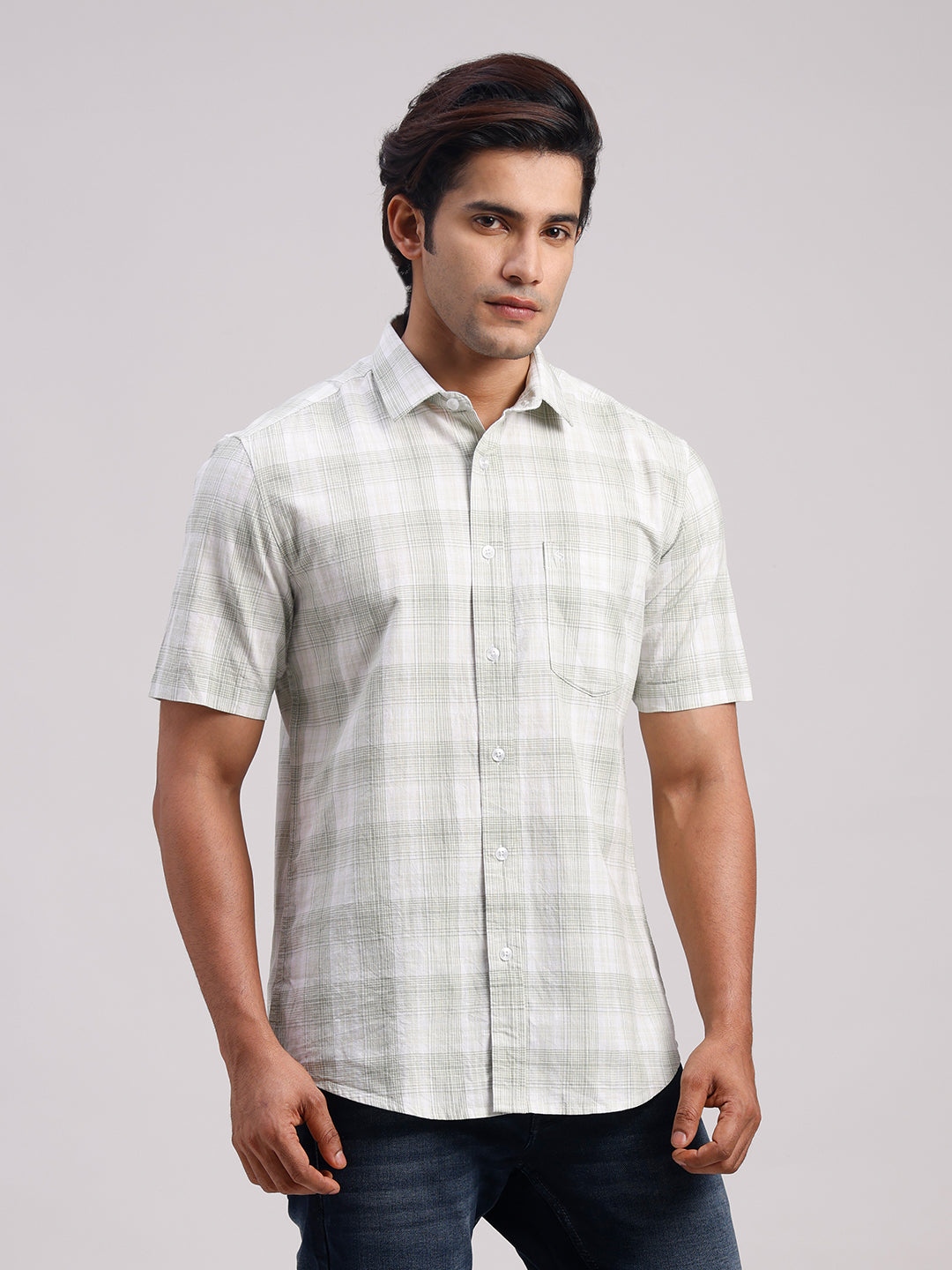 Classic Polo Men's Half Sleeve Multicolor Polo Neck Slim Fit Checked Cotton Casual Shirt | LSHR1-CL-06 B-HS-CHK-SF
