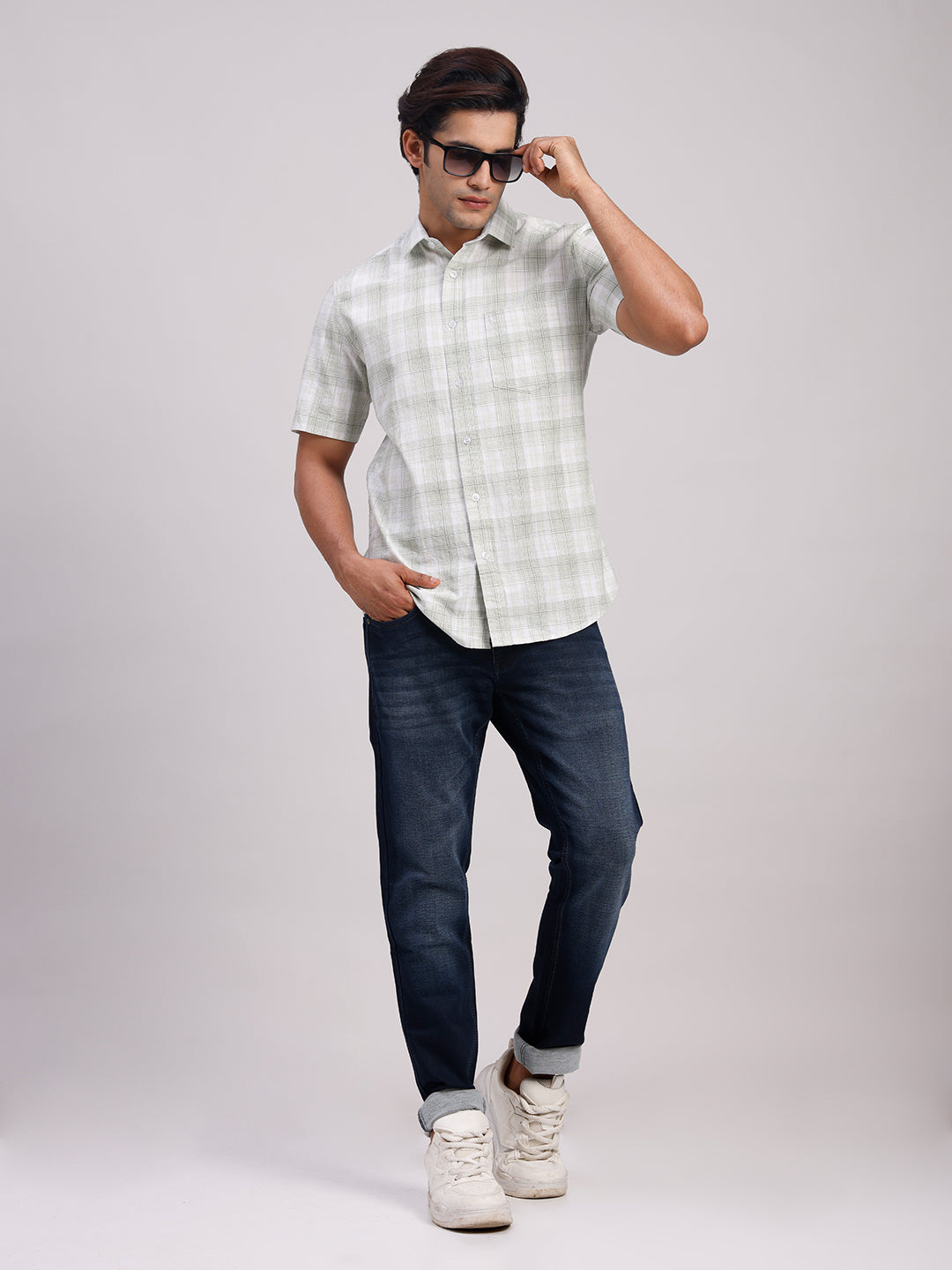 Classic Polo Men's Half Sleeve Multicolor Polo Neck Slim Fit Checked Cotton Casual Shirt | LSHR1-CL-06 B-HS-CHK-SF