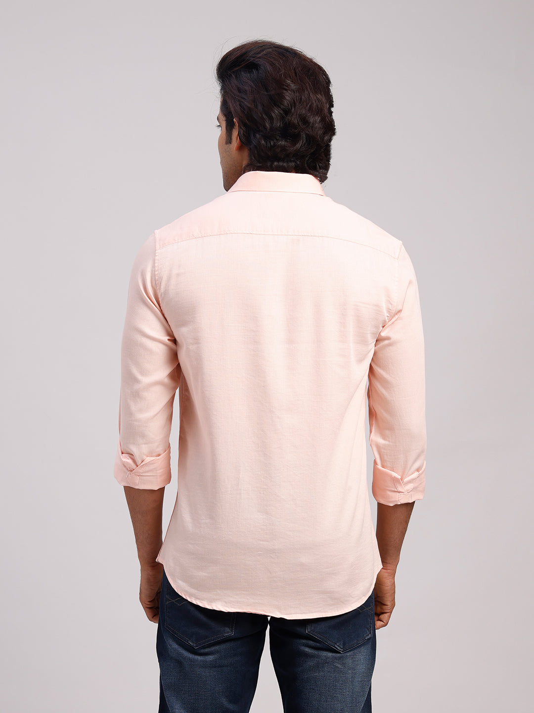 Classic Polo Men's Full Sleeve Light Orange Polo Neck Slim Fit Solid Cotton Casual Shirt | LSHR1-EL-18 A-FS-SLD-SF
