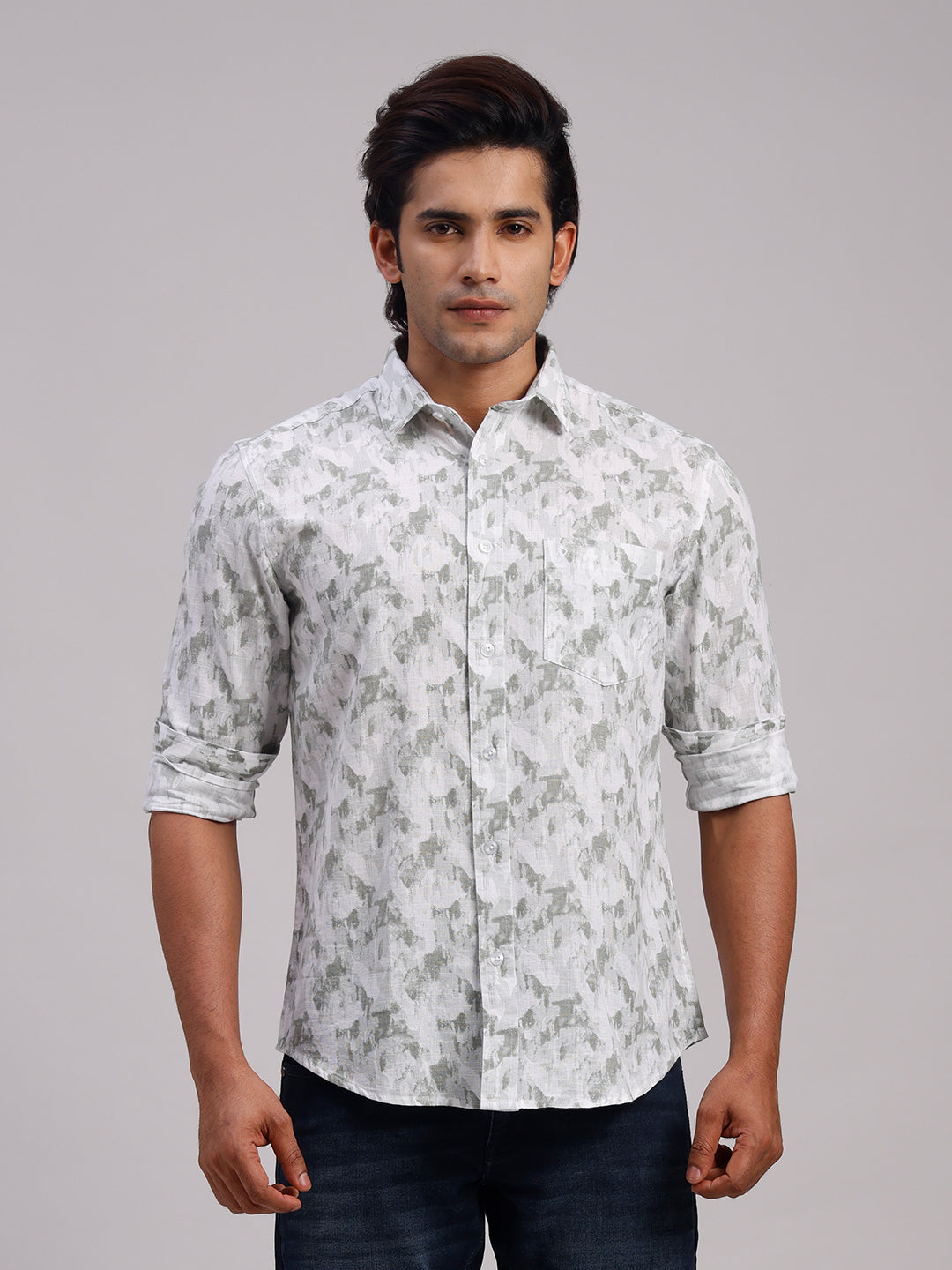 Classic Polo Men's Full Sleeve Multicolor Polo Neck Slim Fit All-Over Print Cotton Casual Shirt | LSHR1-CL-17 A-FS-PRT-SF