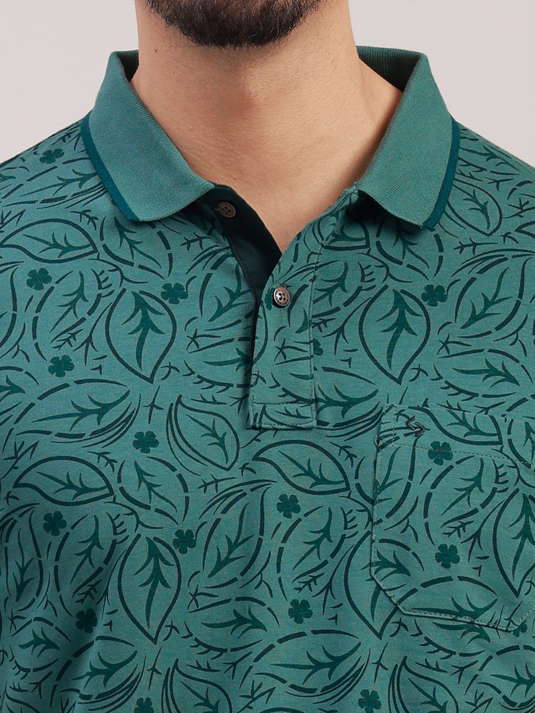Classic Polo Men's Half Sleeve Dark Green Polo Neck Slim Fit All-Over Print Cotton T-Shirt | LTS-AOP - 126 B SF P