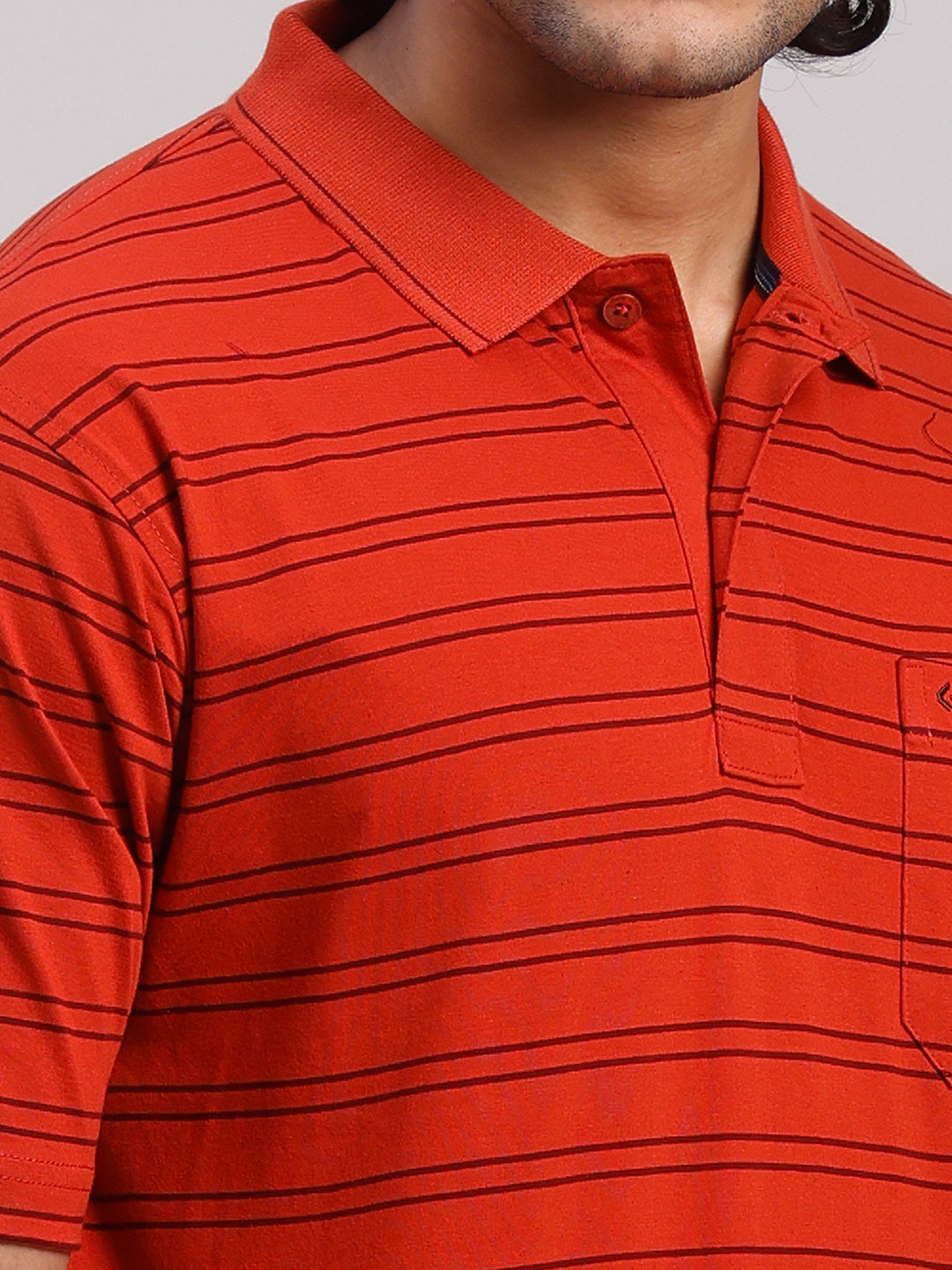 Classic Polo Men's Half Sleeve Rust Polo Neck Authentic Fit Striped Cotton T-Shirt | AP - 158 B AF P