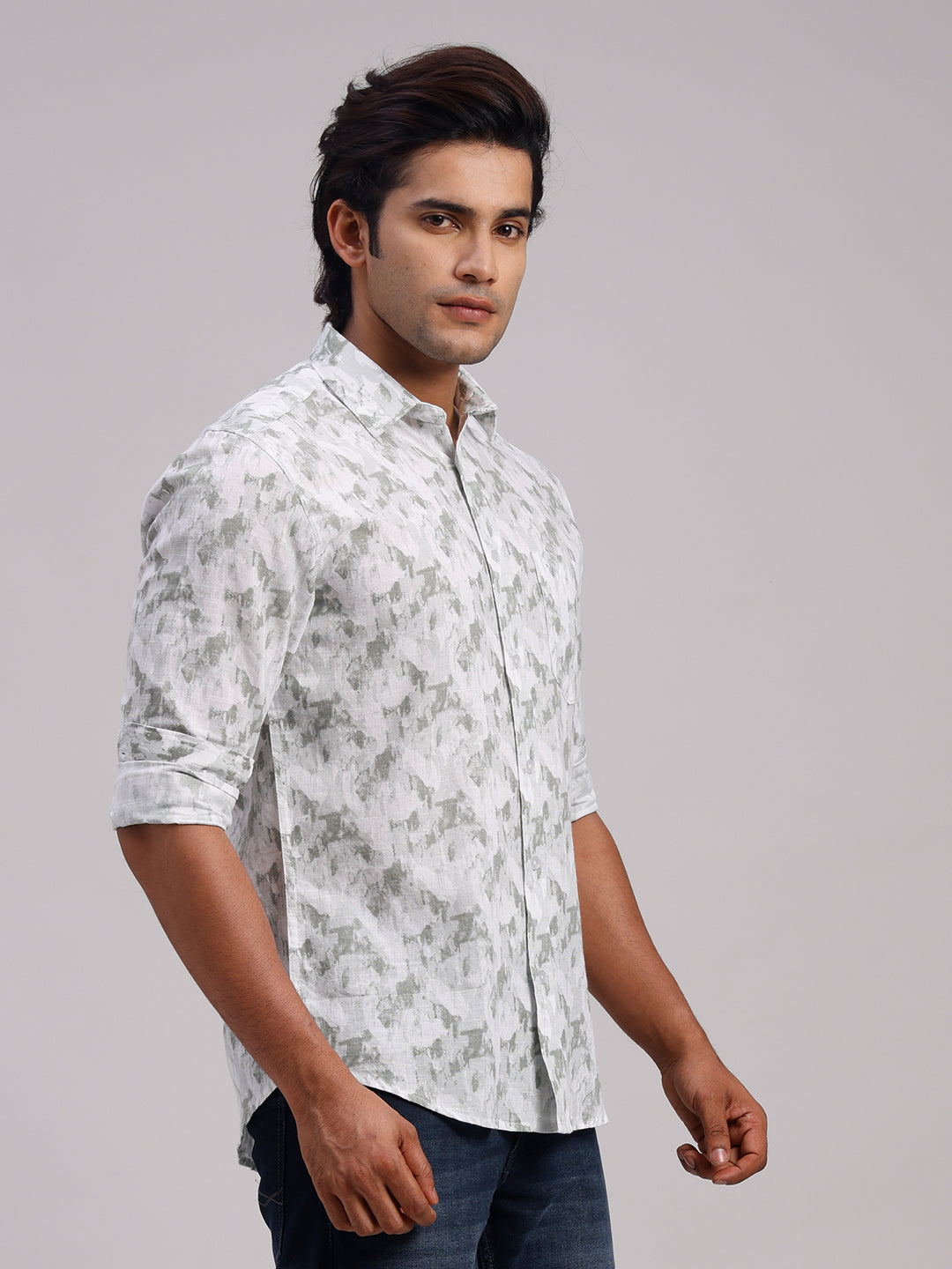 Classic Polo Men's Full Sleeve Multicolor Polo Neck Slim Fit All-Over Print Cotton Casual Shirt | LSHR1-CL-17 A-FS-PRT-SF