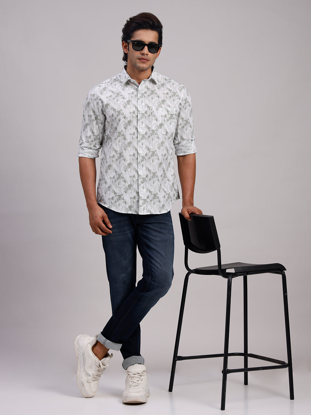 Classic Polo Men's Full Sleeve Multicolor Polo Neck Slim Fit All-Over Print Cotton Casual Shirt | LSHR1-CL-17 A-FS-PRT-SF