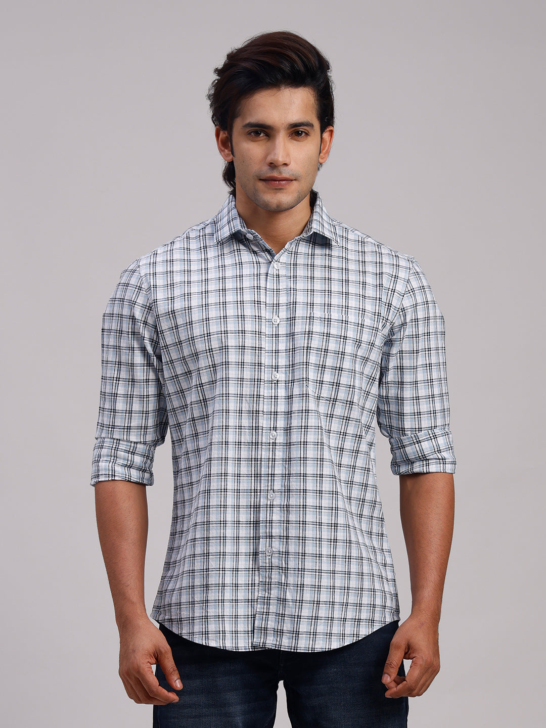 Classic Polo Men's Full Sleeve Multicolor Polo Neck Slim Fit Checked Cotton Casual Shirt | SR1-EL-13 B-FS-CHK-SF