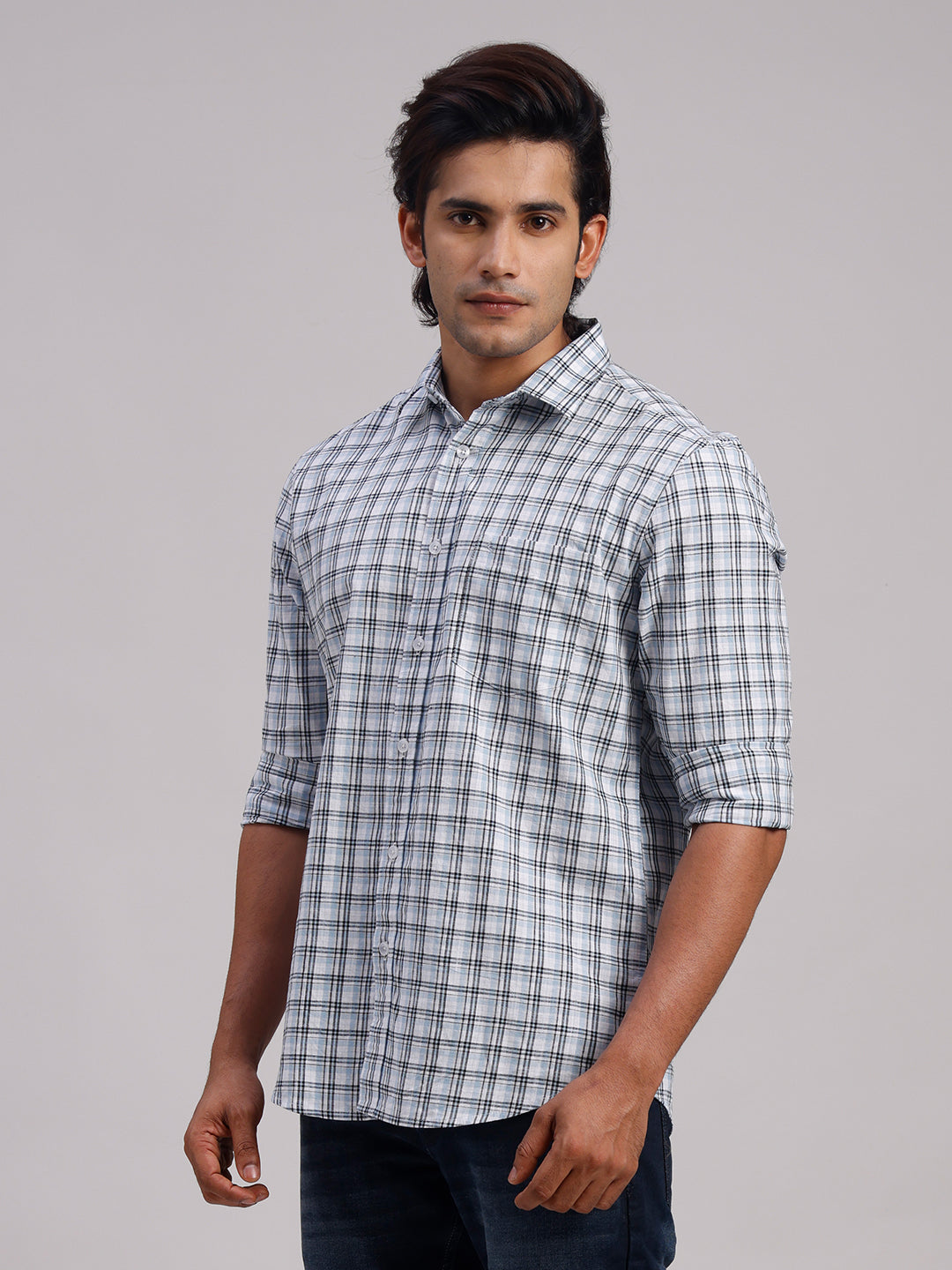 Classic Polo Men's Full Sleeve Multicolor Polo Neck Slim Fit Checked Cotton Casual Shirt | SR1-EL-13 B-FS-CHK-SF