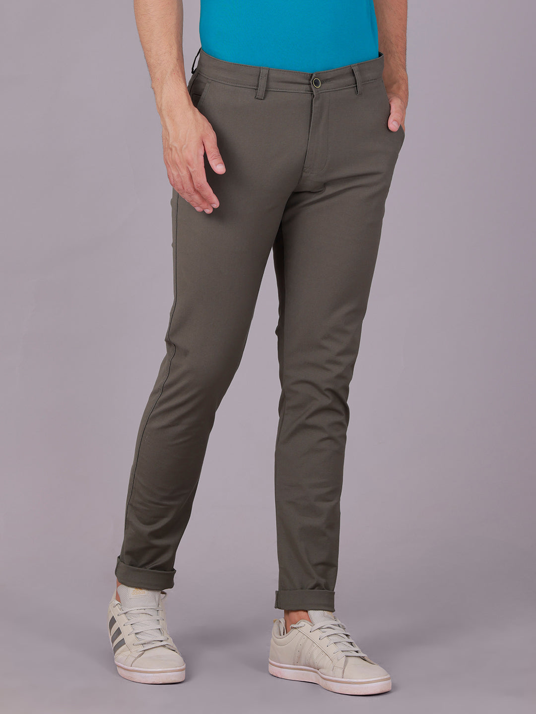 Classic Polo Men's Olive Moderate Fit Solid Cotton Blend Casual Trouser | LTR1-EL-05 B-OLV-MF-LY