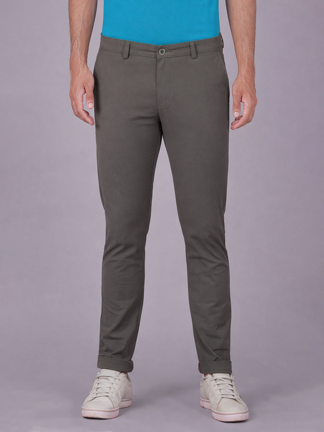Classic Polo Men's Olive Moderate Fit Solid Cotton Blend Casual Trouser | LTR1-EL-05 B-OLV-MF-LY