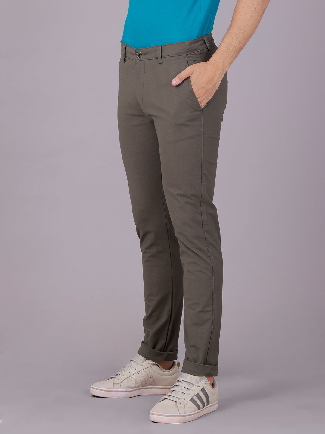 Classic Polo Men's Olive Moderate Fit Solid Cotton Blend Casual Trouser | LTR1-EL-05 B-OLV-MF-LY