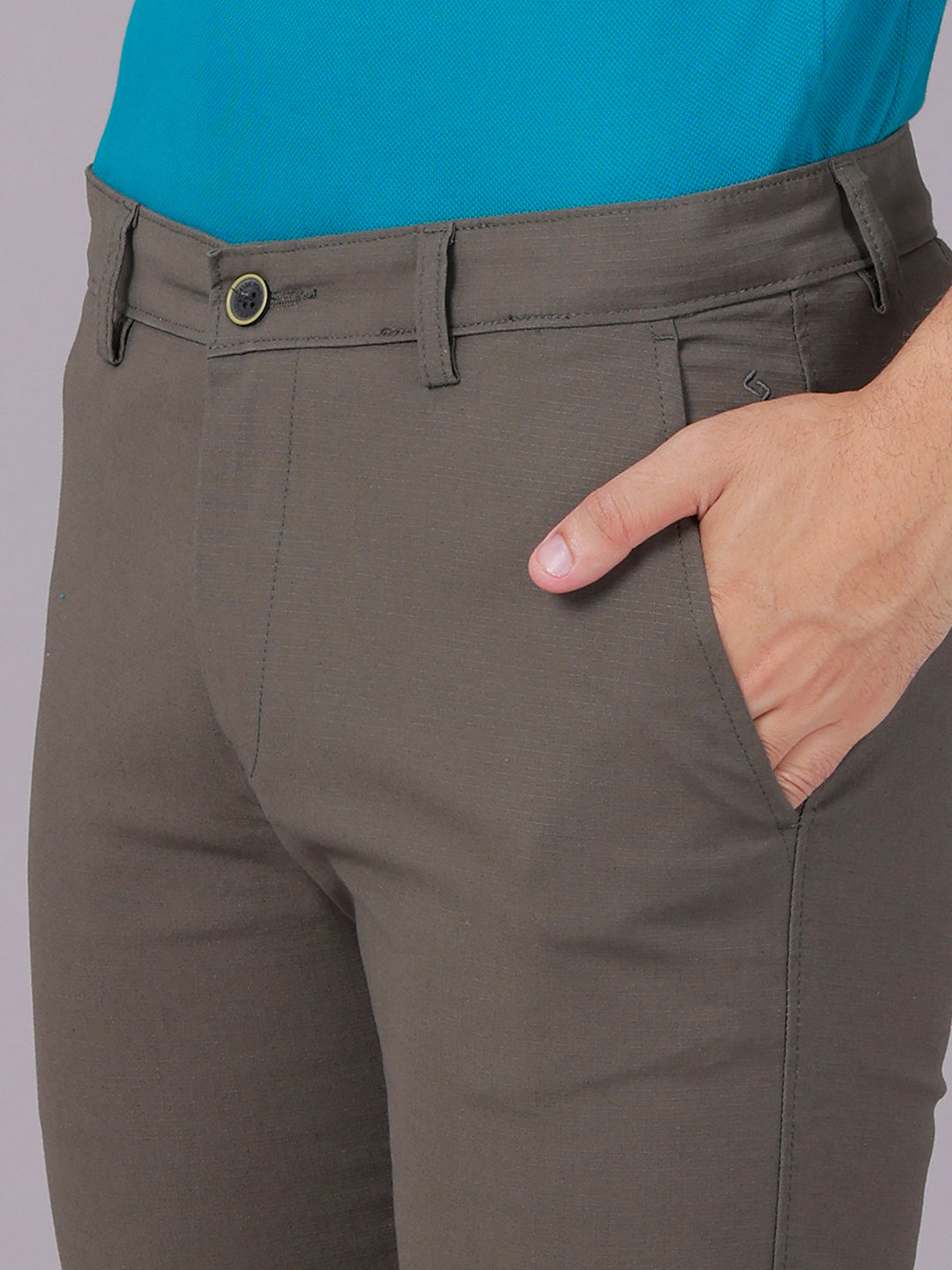 Classic Polo Men's Olive Moderate Fit Solid Cotton Blend Casual Trouser | LTR1-EL-05 B-OLV-MF-LY