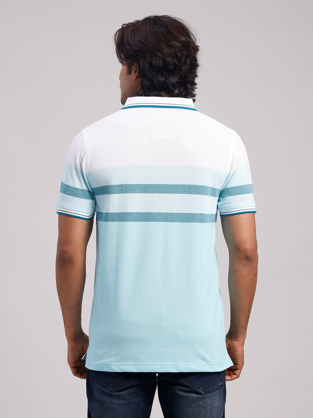 Classic Polo Men's Half Sleeve Blue/White Polo Neck Slim Fit Colorblock Cotton Blend T-Shirt | VTA - 334 A SF P