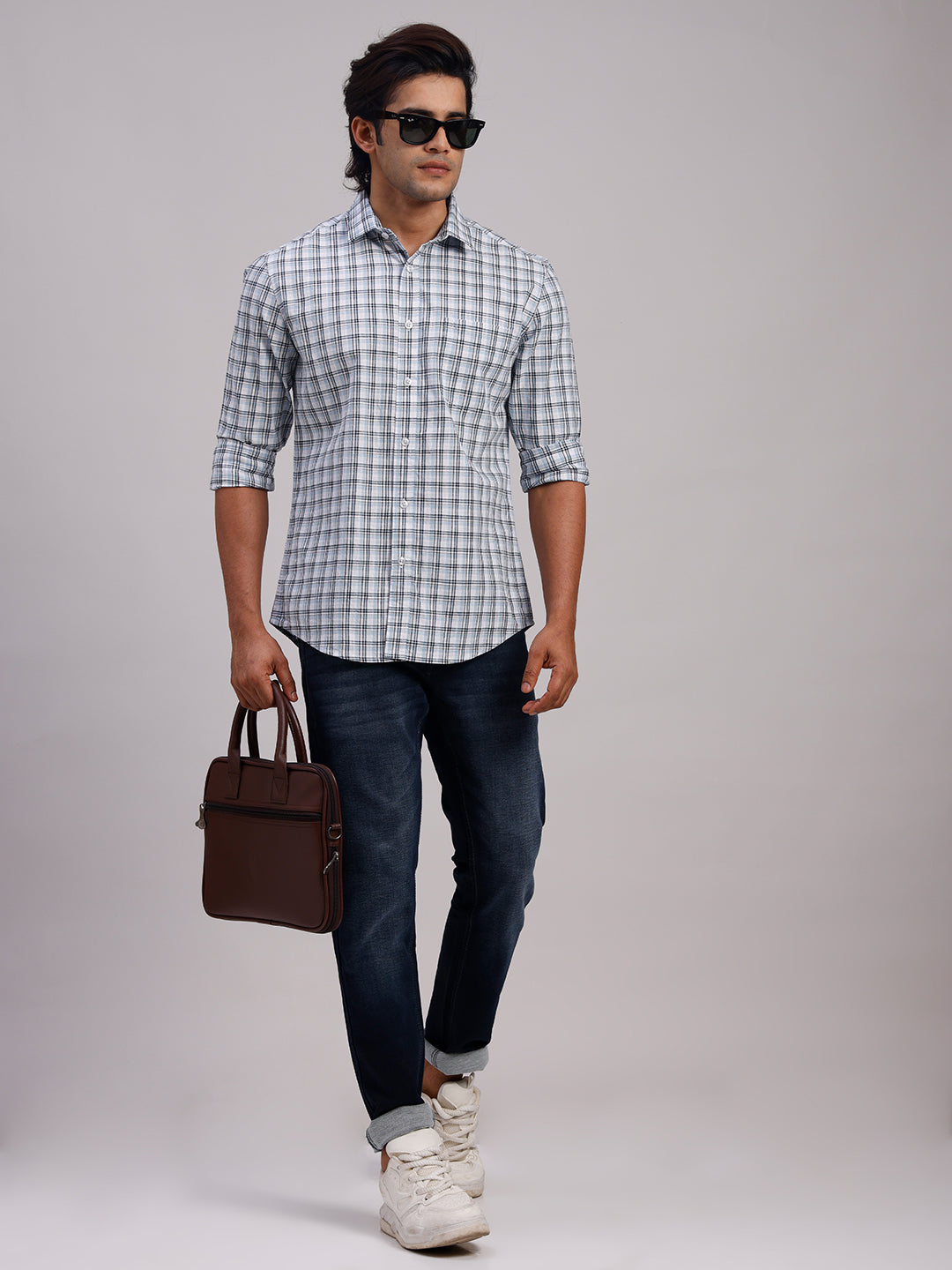 Classic Polo Men's Full Sleeve Multicolor Polo Neck Slim Fit Checked Cotton Casual Shirt | SR1-EL-13 B-FS-CHK-SF
