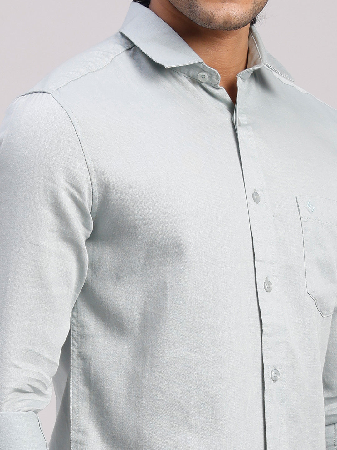 Classic Polo Men's Full Sleeve Light Green Polo Neck Slim Fit Solid Cotton Casual Shirt | LSHR1-GN-11 A-FS-SLD-SF