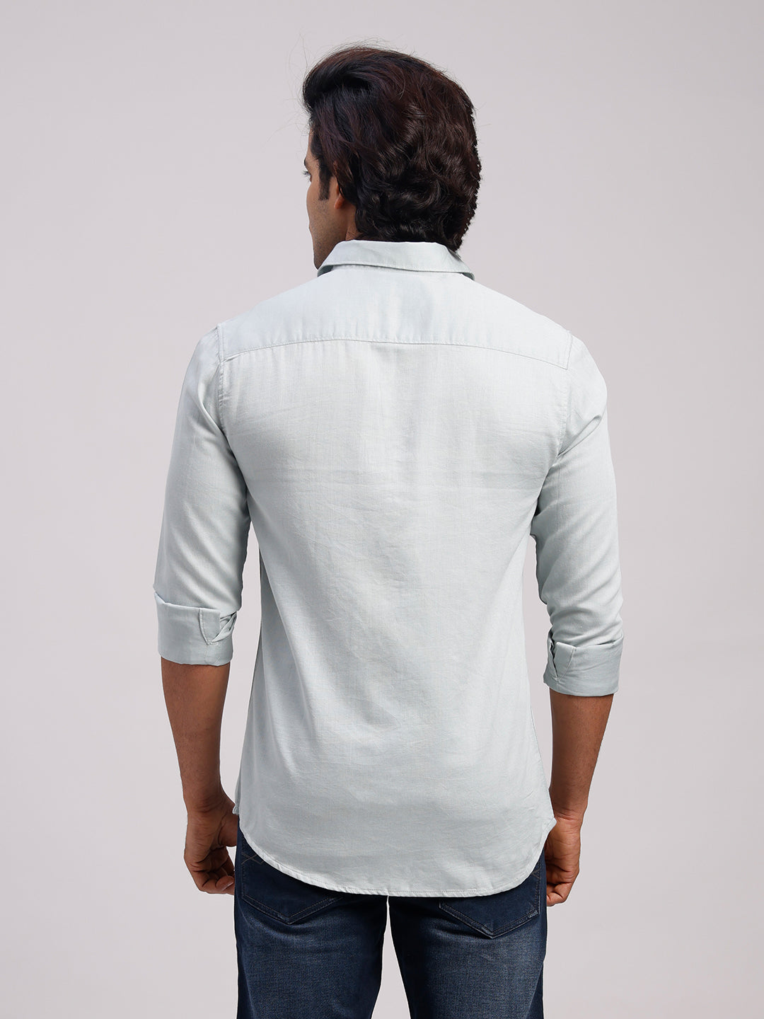 Classic Polo Men's Full Sleeve Light Green Polo Neck Slim Fit Solid Cotton Casual Shirt | LSHR1-GN-11 A-FS-SLD-SF