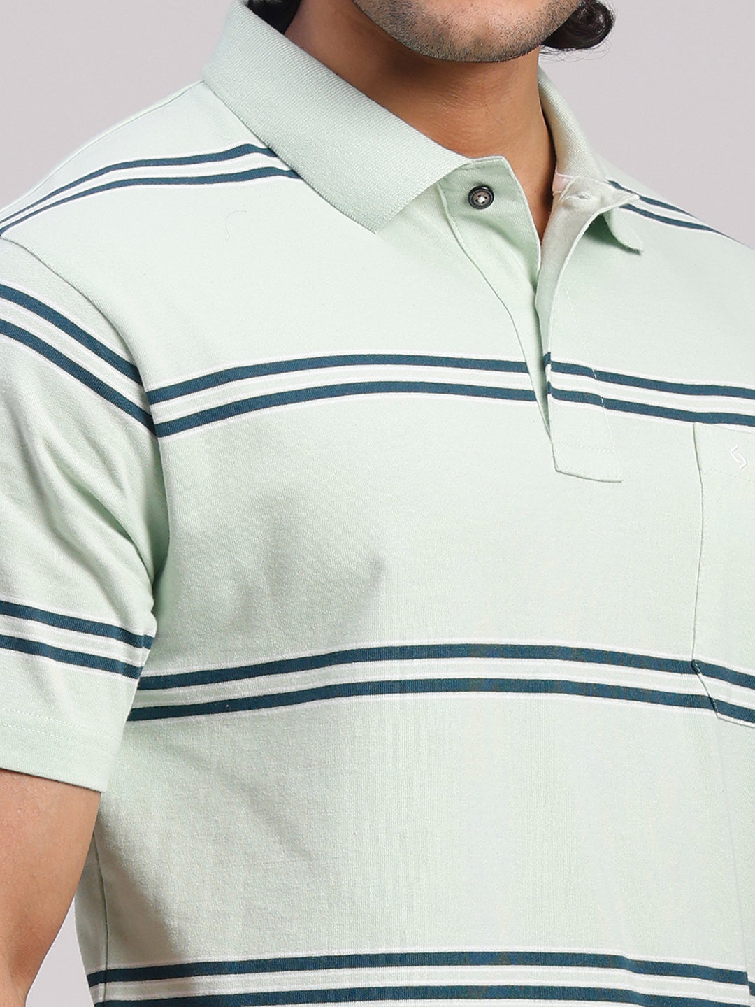 Classic Polo Men's Half Sleeve Light Green Polo Neck Authentic Fit Striped Cotton Blend T-Shirt | AVON - 657 A AF P