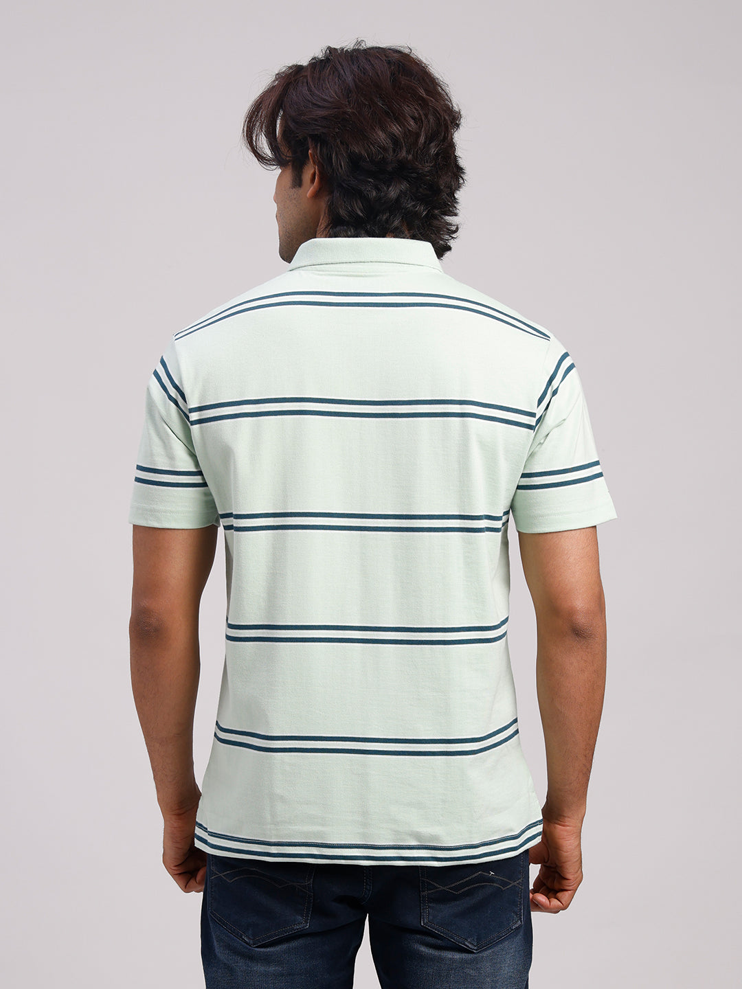 Classic Polo Men's Half Sleeve Light Green Polo Neck Authentic Fit Striped Cotton Blend T-Shirt | AVON - 657 A AF P