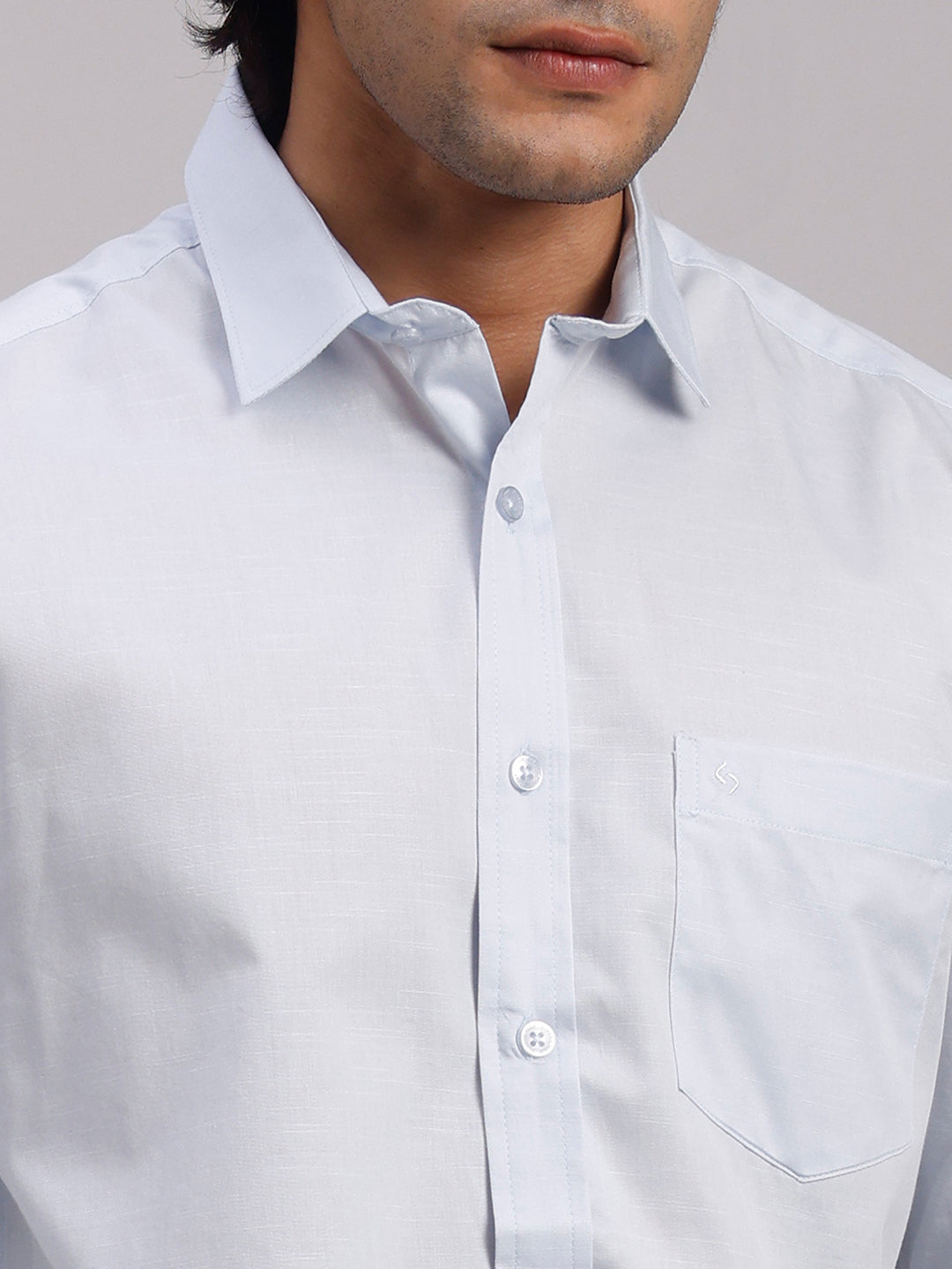 Classic Polo Men's Full Sleeve Light Blue Polo Neck Slim Fit Solid Cotton Casual Shirt | LSHR1-EL-13 B-FS-SLD-SF