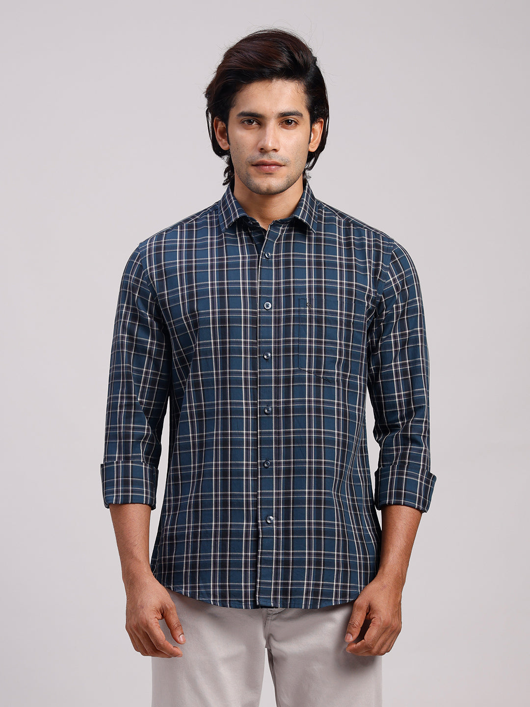 Classic Polo Men's Full Sleeve Multicolor Polo Neck Slim Fit Checked Cotton Casual Shirt | SR1-CL-01 B-FS-CHK-SF