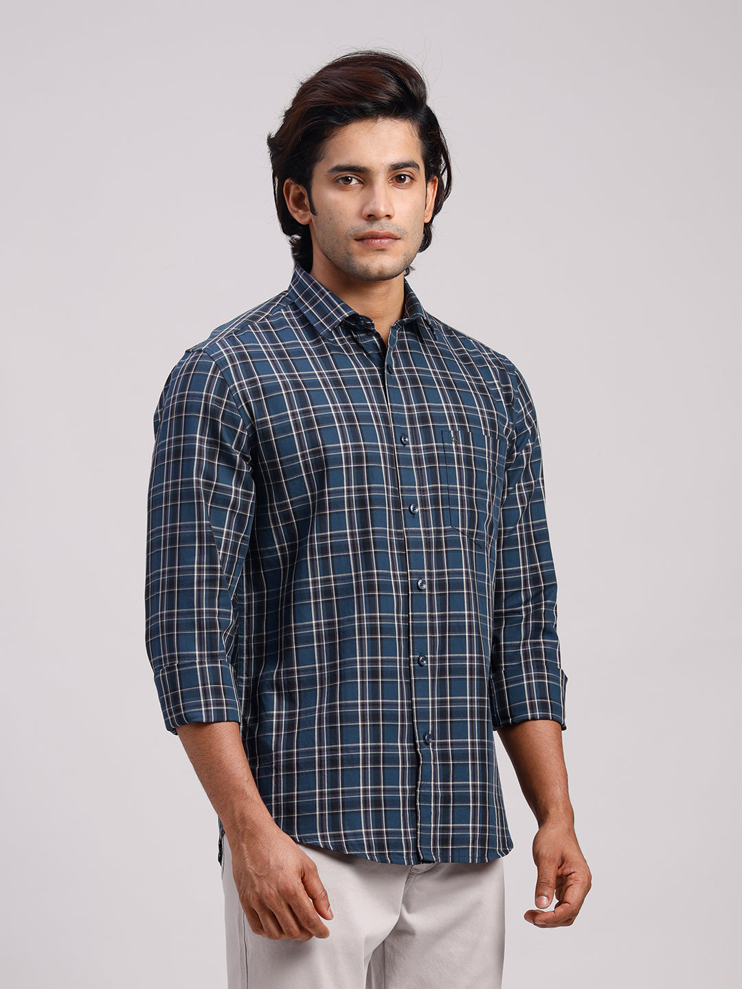 Classic Polo Men's Full Sleeve Multicolor Polo Neck Slim Fit Checked Cotton Casual Shirt | SR1-CL-01 B-FS-CHK-SF
