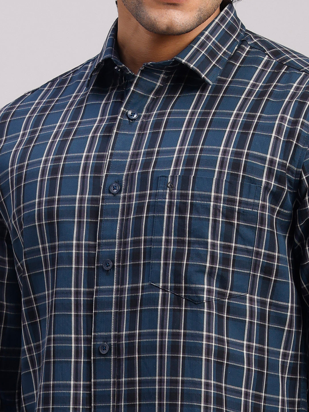 Classic Polo Men's Full Sleeve Multicolor Polo Neck Slim Fit Checked Cotton Casual Shirt | SR1-CL-01 B-FS-CHK-SF