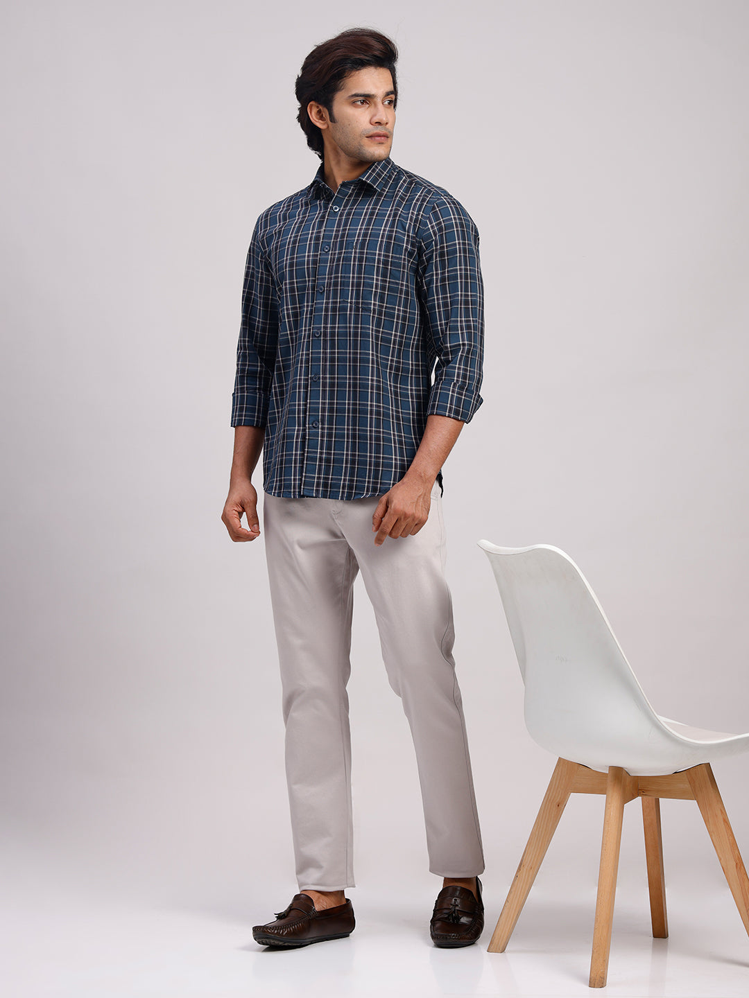 Classic Polo Men's Full Sleeve Multicolor Polo Neck Slim Fit Checked Cotton Casual Shirt | SR1-CL-01 B-FS-CHK-SF