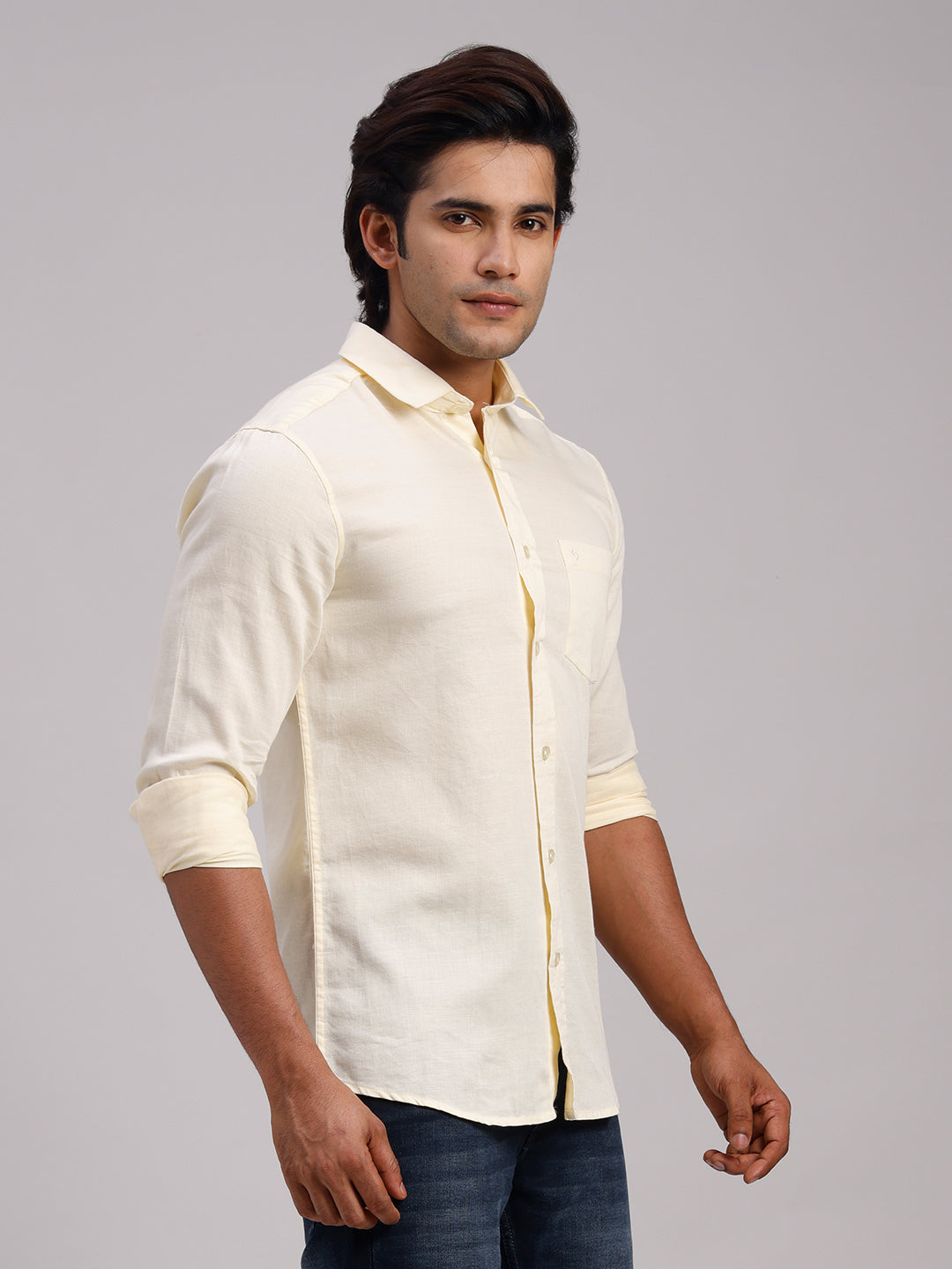 Classic Polo Men's Full Sleeve Yellow Polo Neck Slim Fit Solid Cotton Casual Shirt | SR1-GN-10 B-FS-SLD-SF
