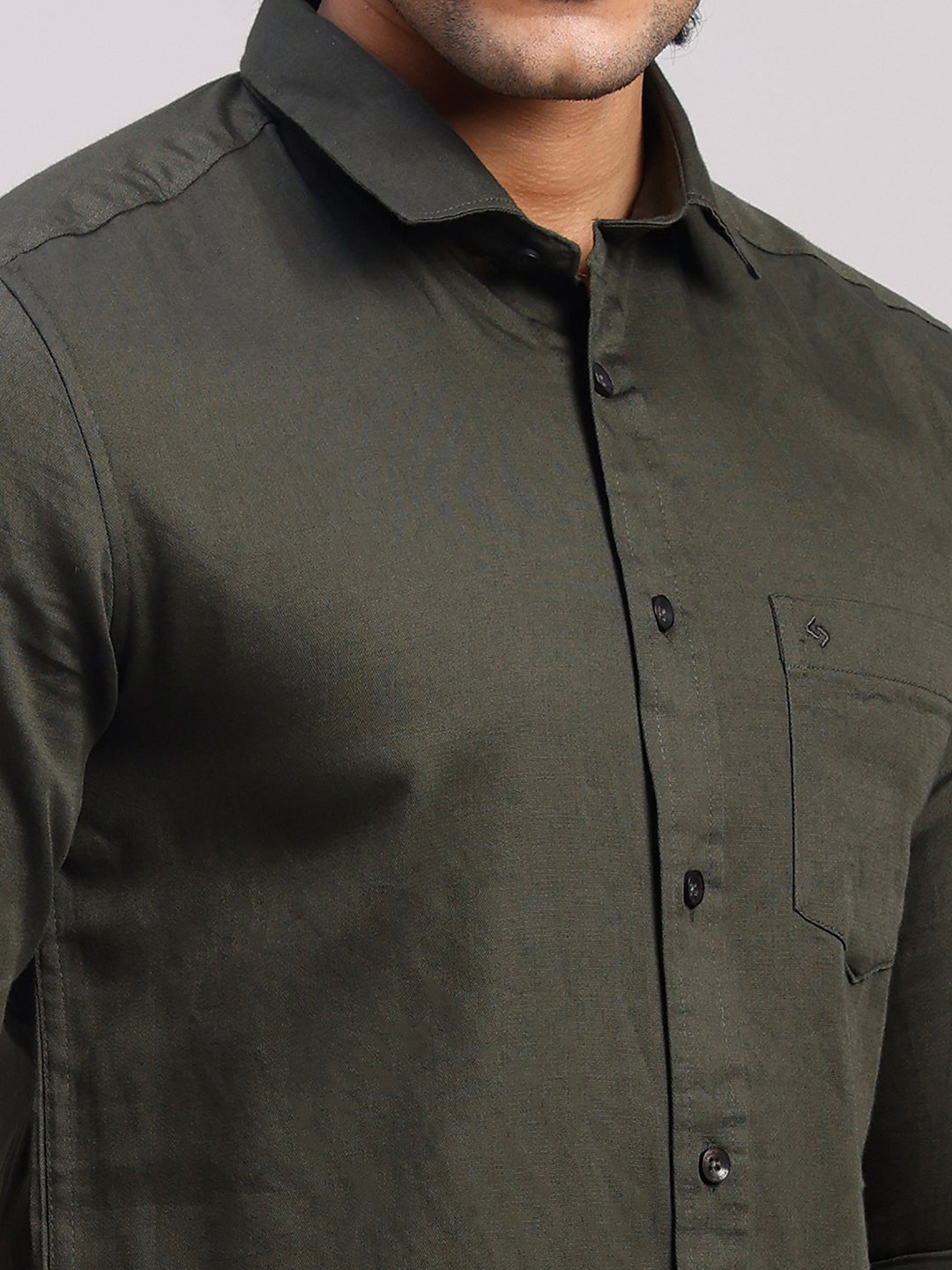 Classic Polo Men's Full Sleeve Dark Olive Polo Neck Slim Fit Solid Cotton Casual Shirt | SR1-GN-10 C-FS-SLD-SF